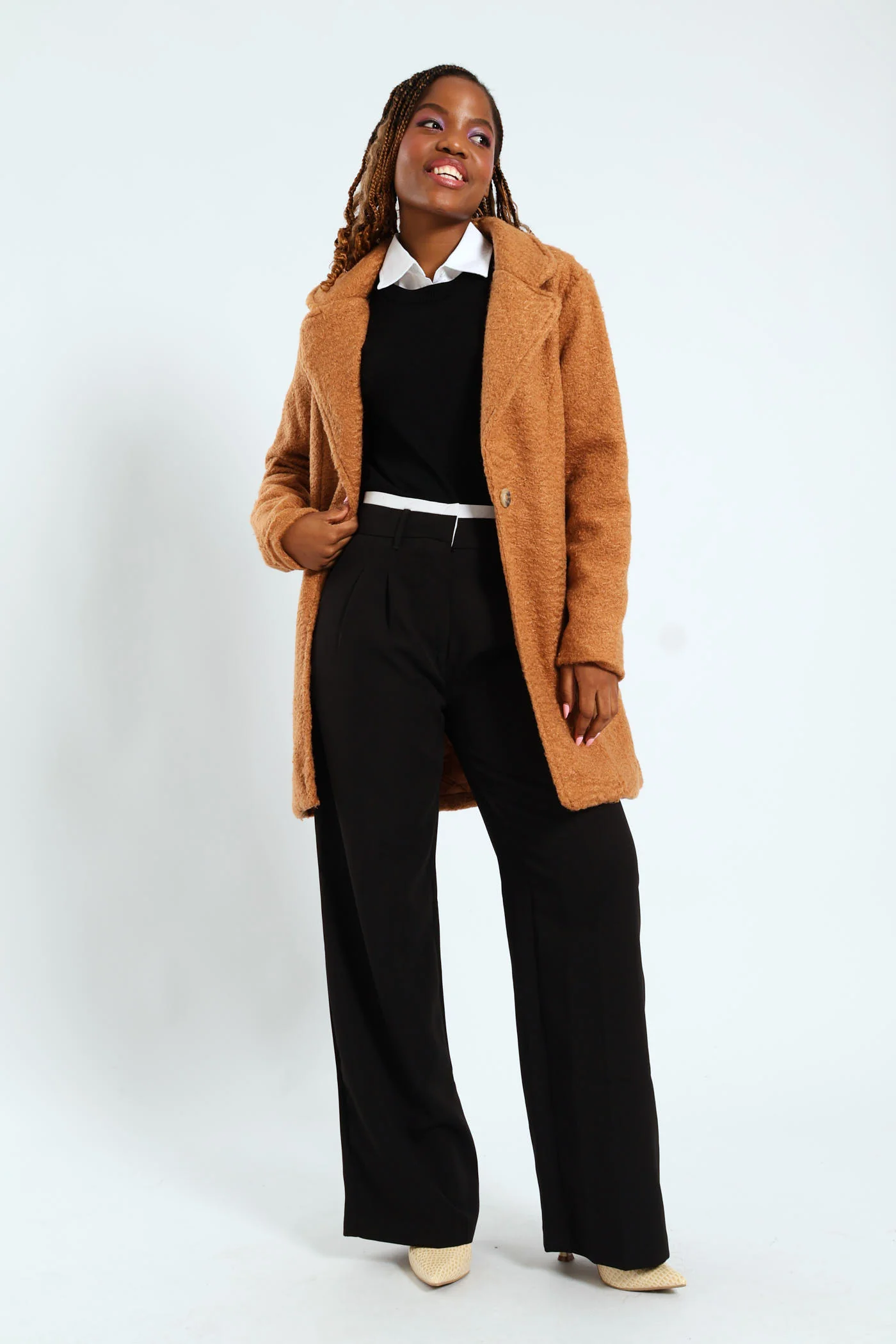 Textured Melton Coat - Tan - Image 2