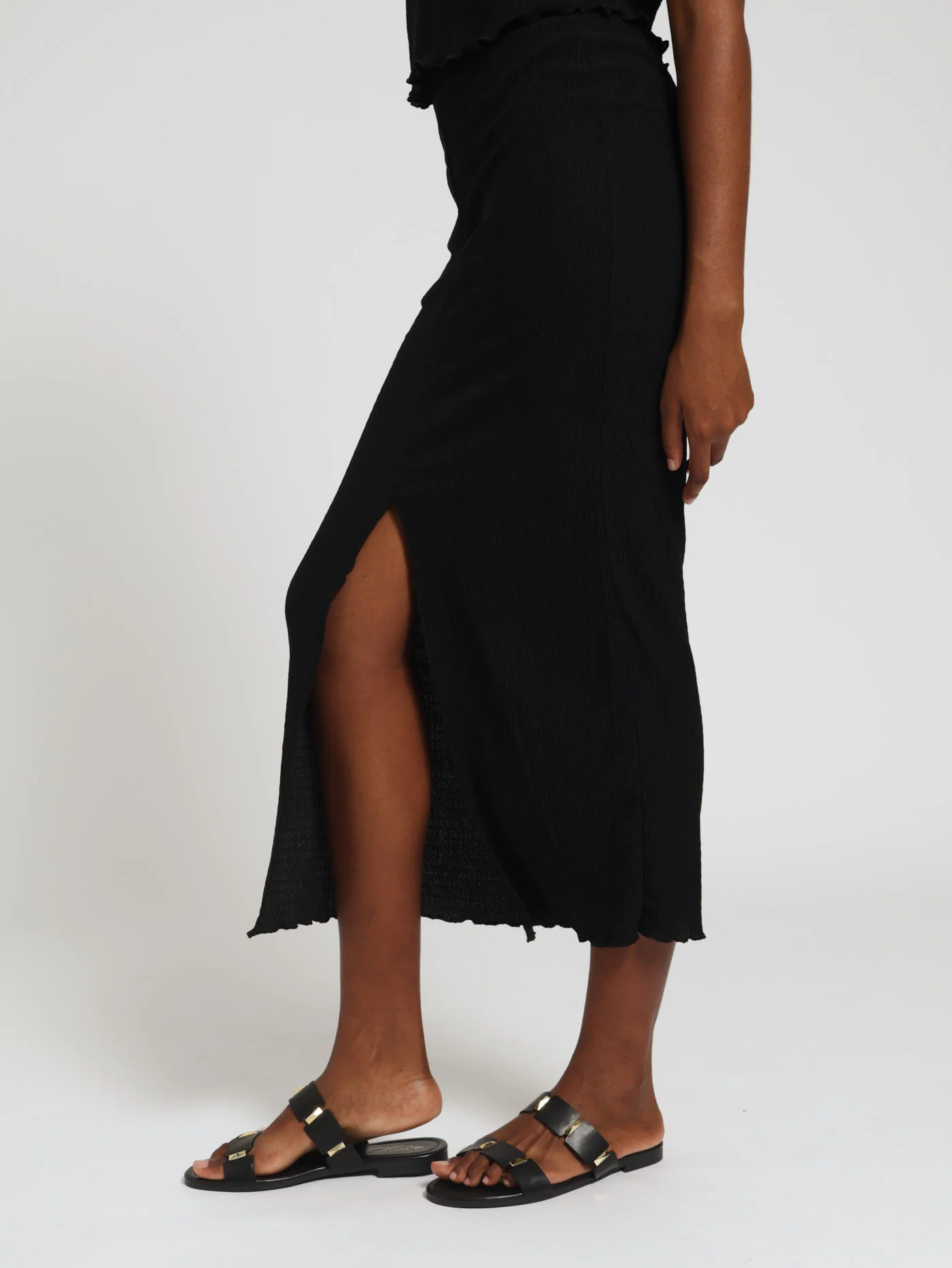 Textured Slit Front Tube Skirt - Black - Image 2