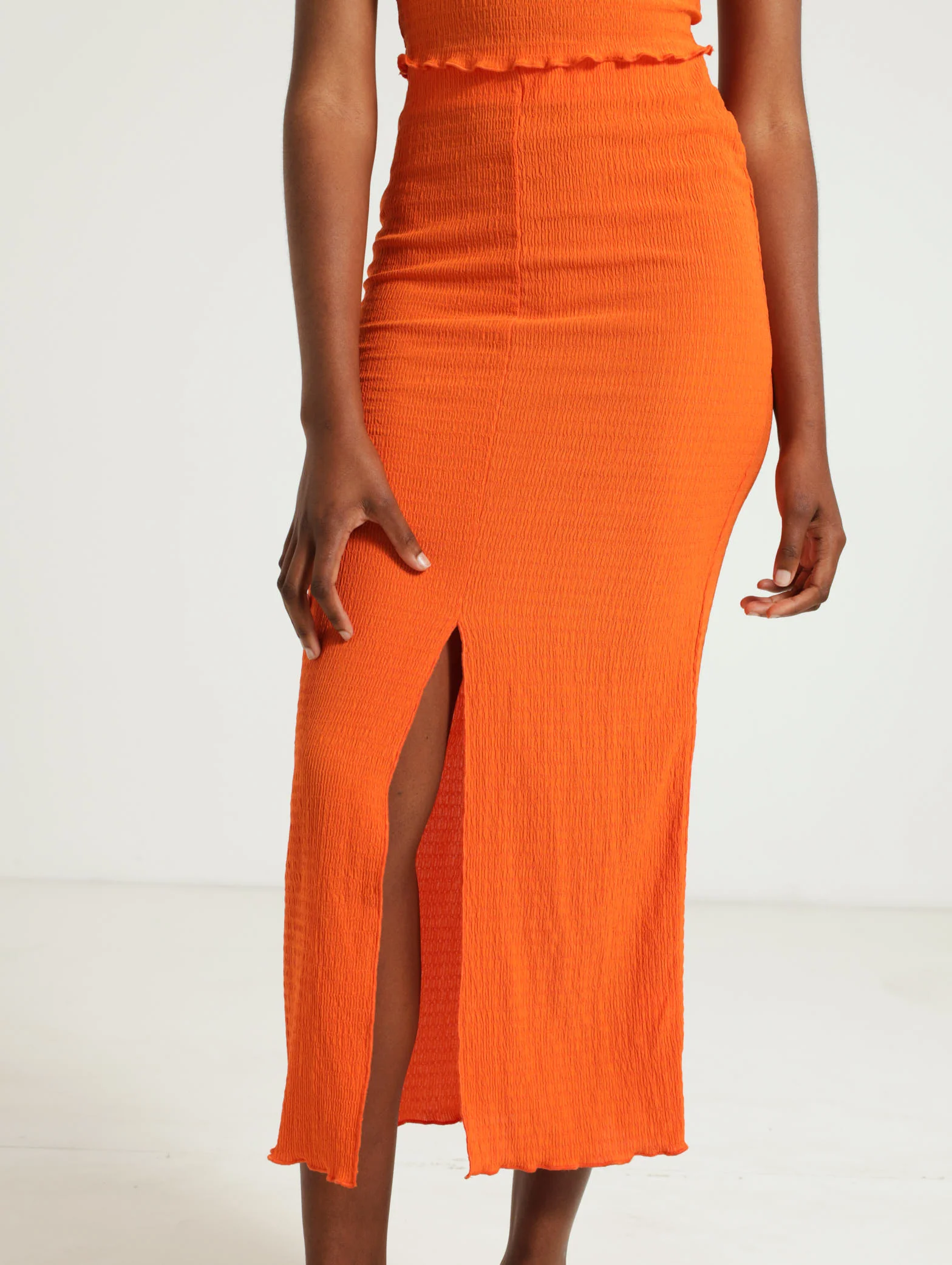 Textured Slit Front Tube Skirt