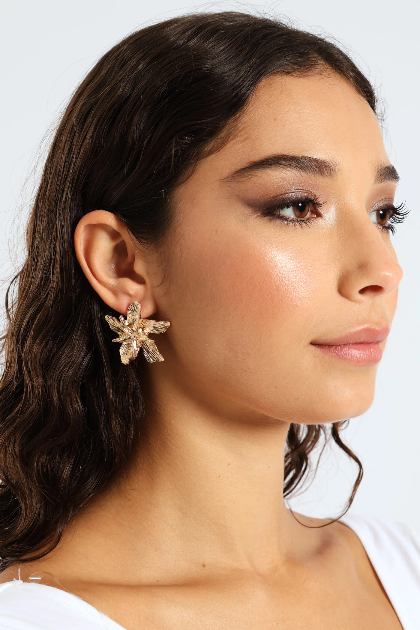 Textured Statement Flower Earrings - Gold