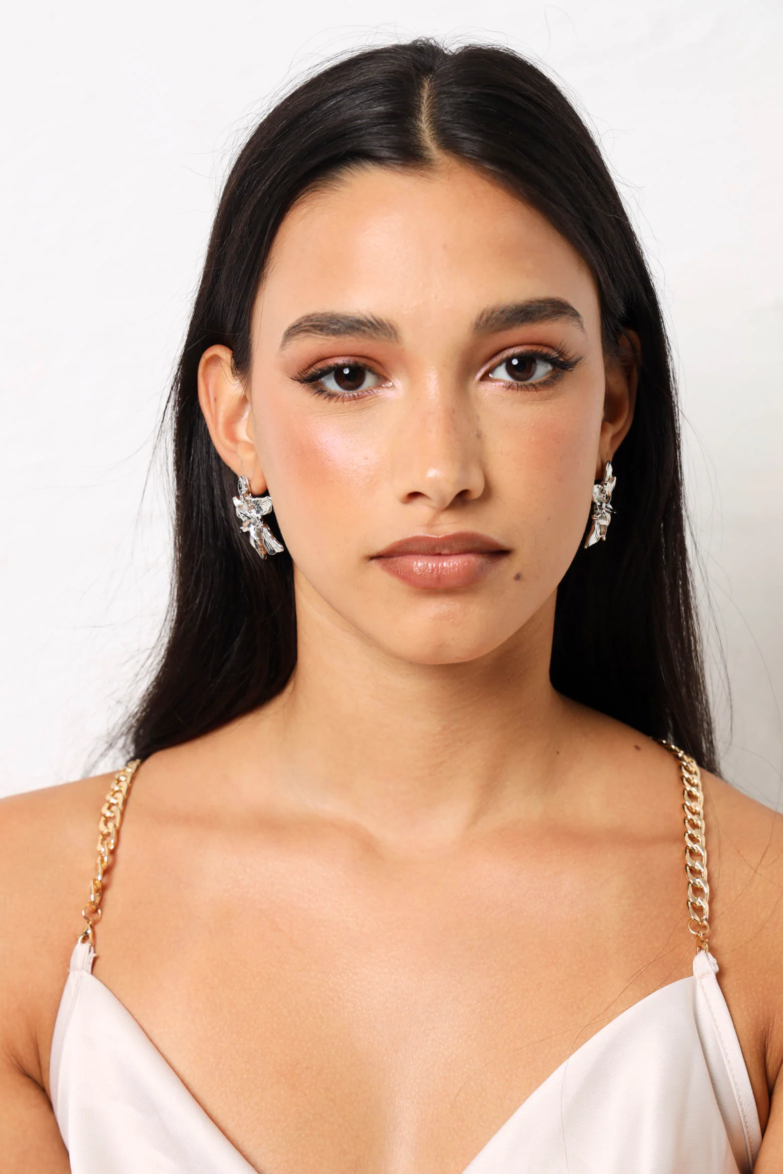 Textured Statement Flower Earrings - Silver - Image 2