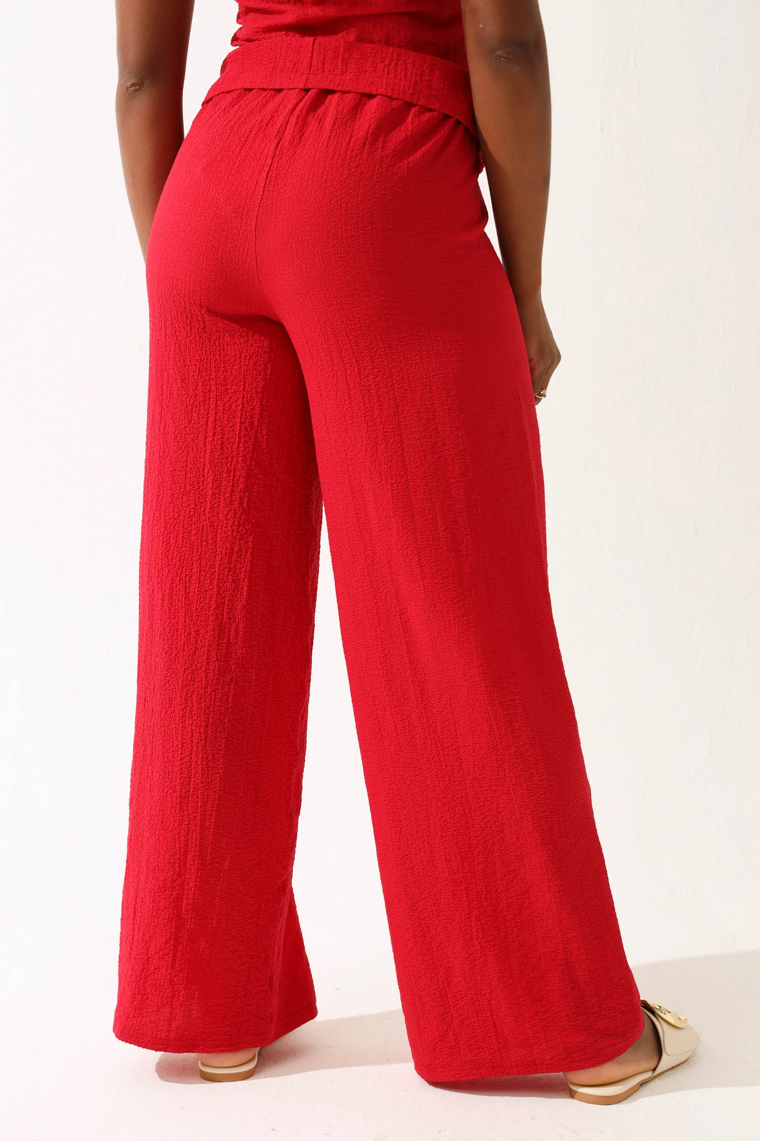 Textured Wide Leg Pants - Red - Image 3