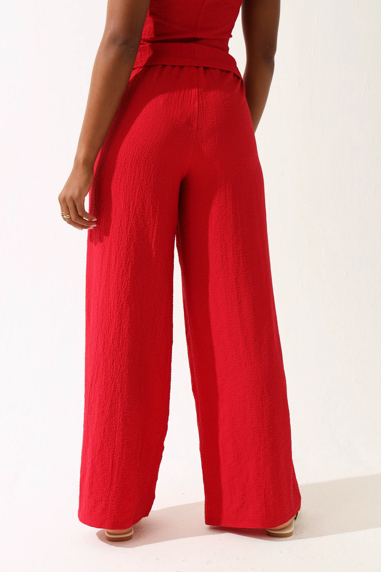 Textured Wide Leg Pants - Red - Image 5