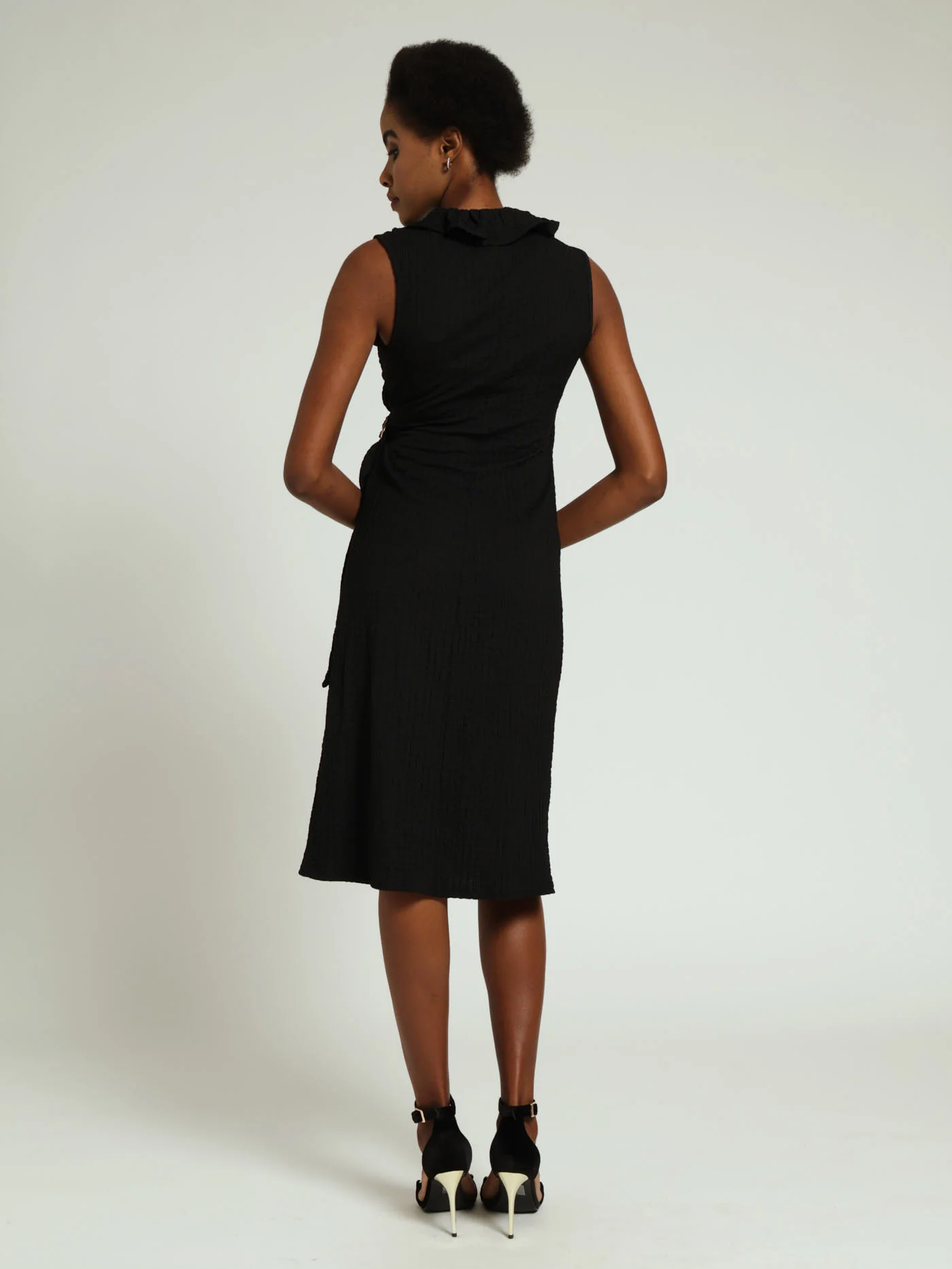 Textured Wrap Dress With Metal Trim - Black - Image 3