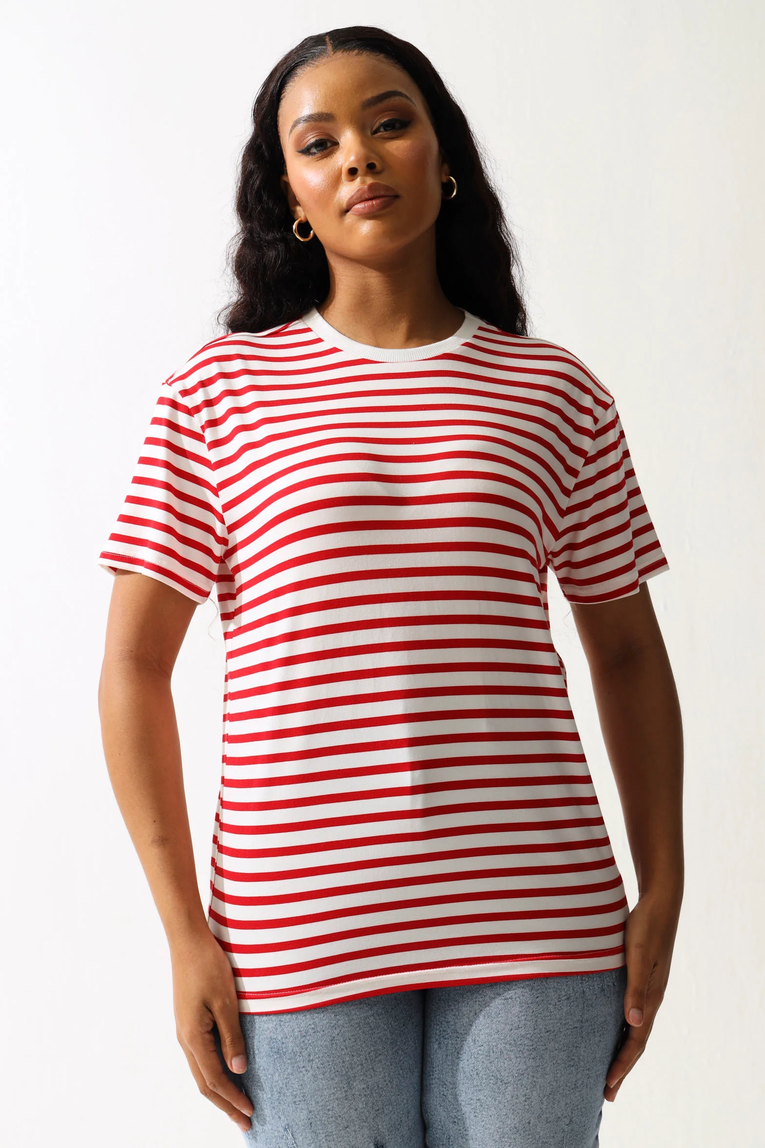 Thin Stripe Tee - White/Red