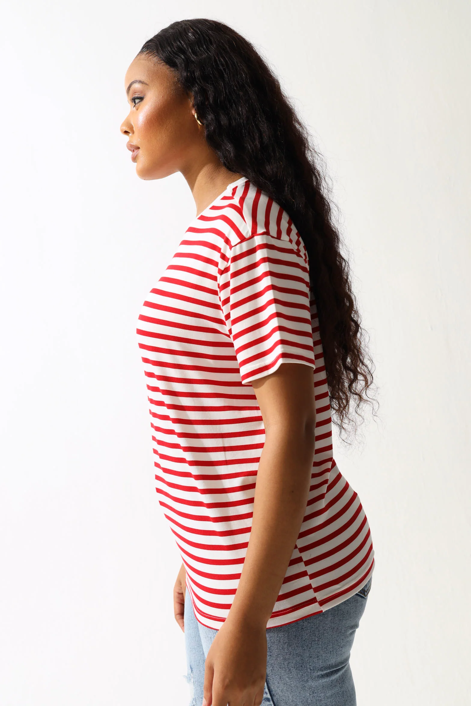 Thin Stripe Tee - White/Red - Image 2