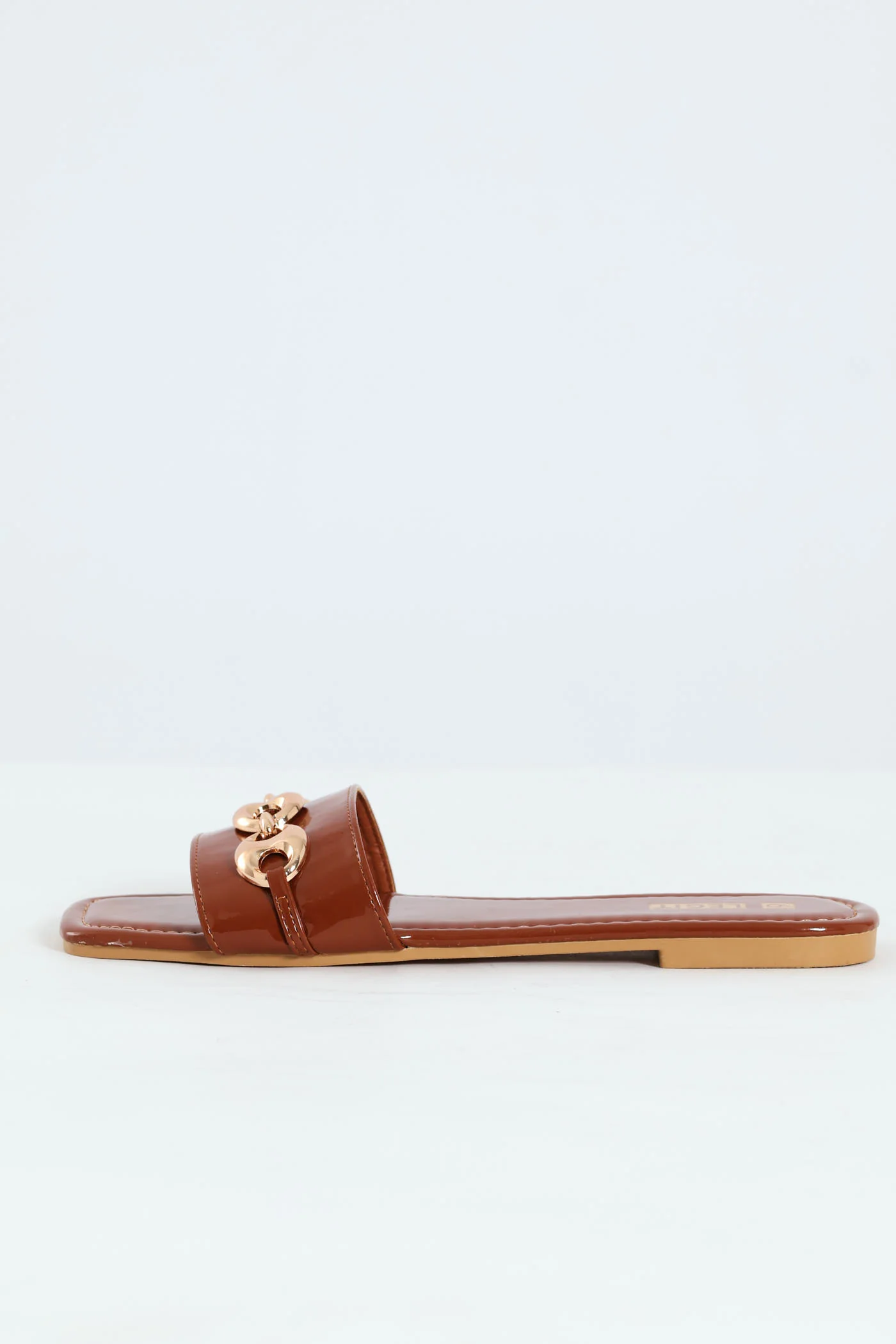 Three Chunky Link Trim Flat Mule Sandal - Tan - Image 3