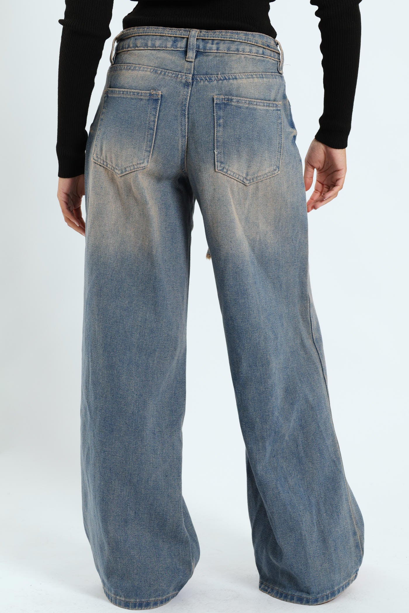 Tie Belt Wideleg Tea Stain Jean - Ink - Image 3