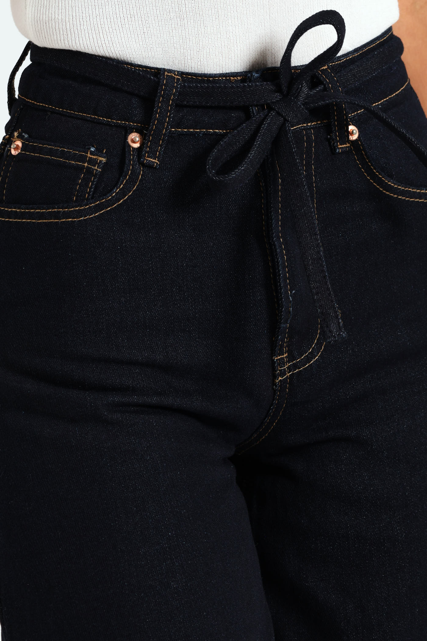 Tie Detail Barrel Leg Jean - Dark Wash Ink - Image 5