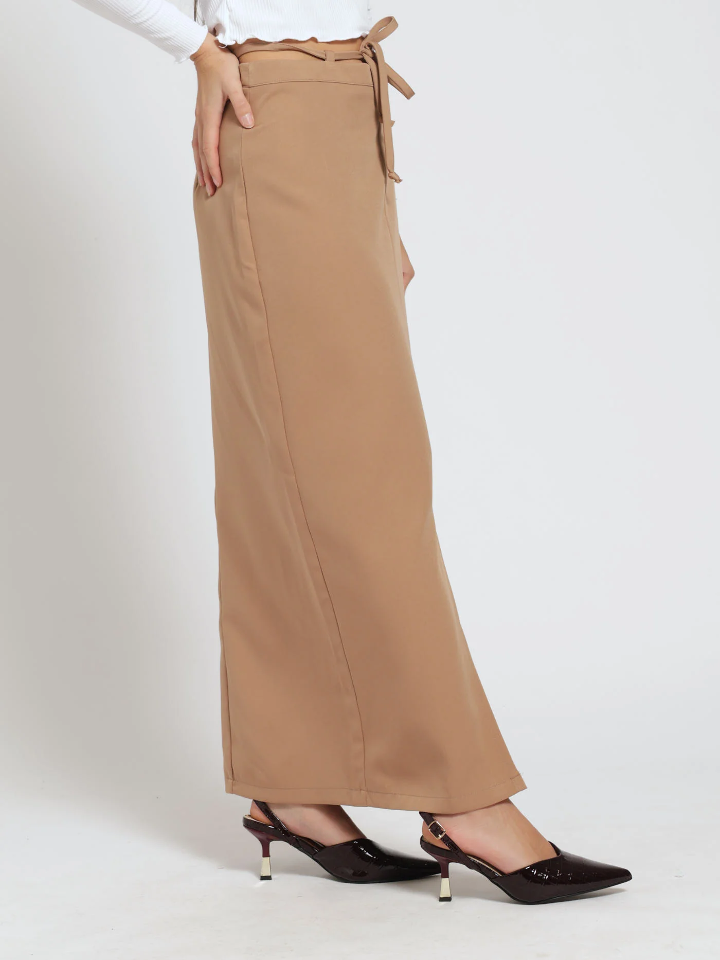 Tie Detail Pencil Midi Skirt - Beige - Image 2