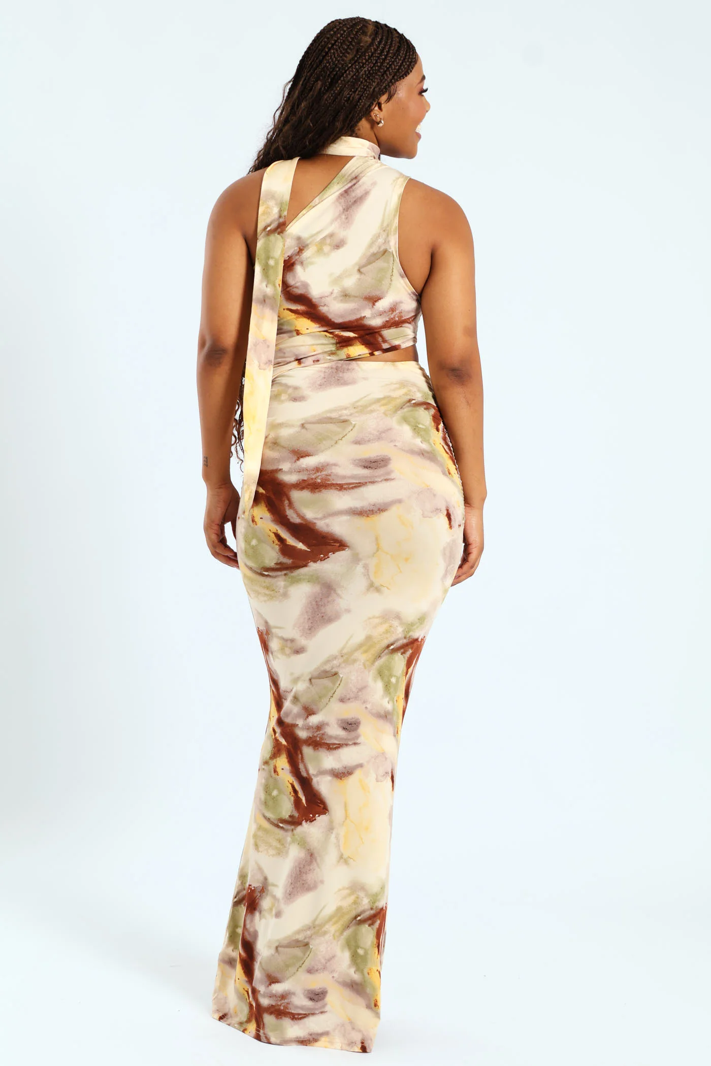 Tie Dye Print Slinky Dress - Multi - Image 2
