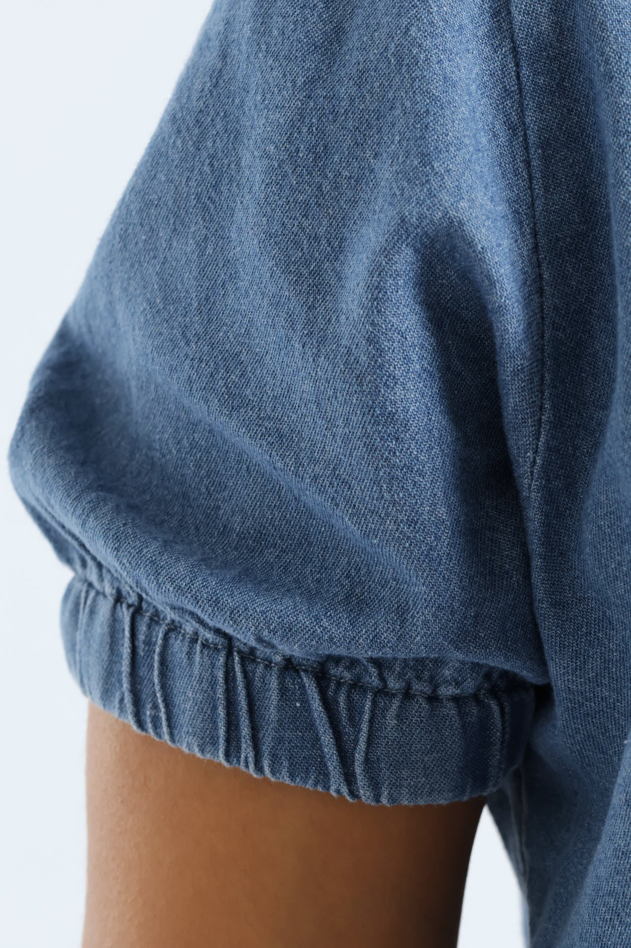 Tie Front Lightweight Denim Peplum Top - Medium Wash - Image 3
