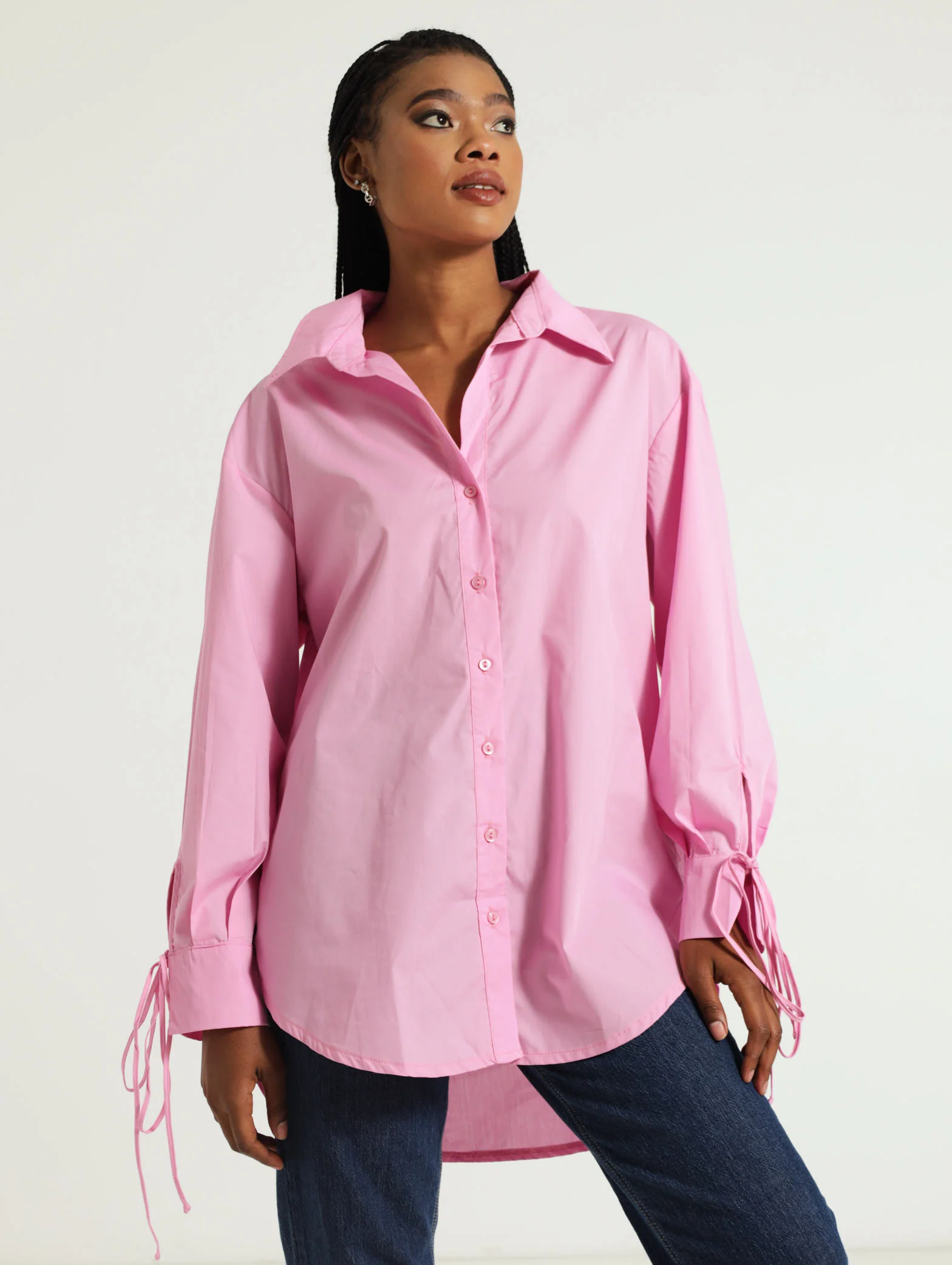 Tie Sleeve Cutout Oversized Shirt