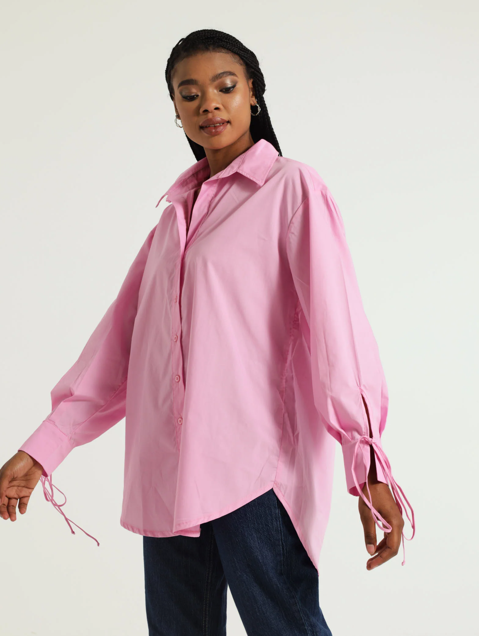Tie Sleeve Cutout Oversized Shirt - Image 3