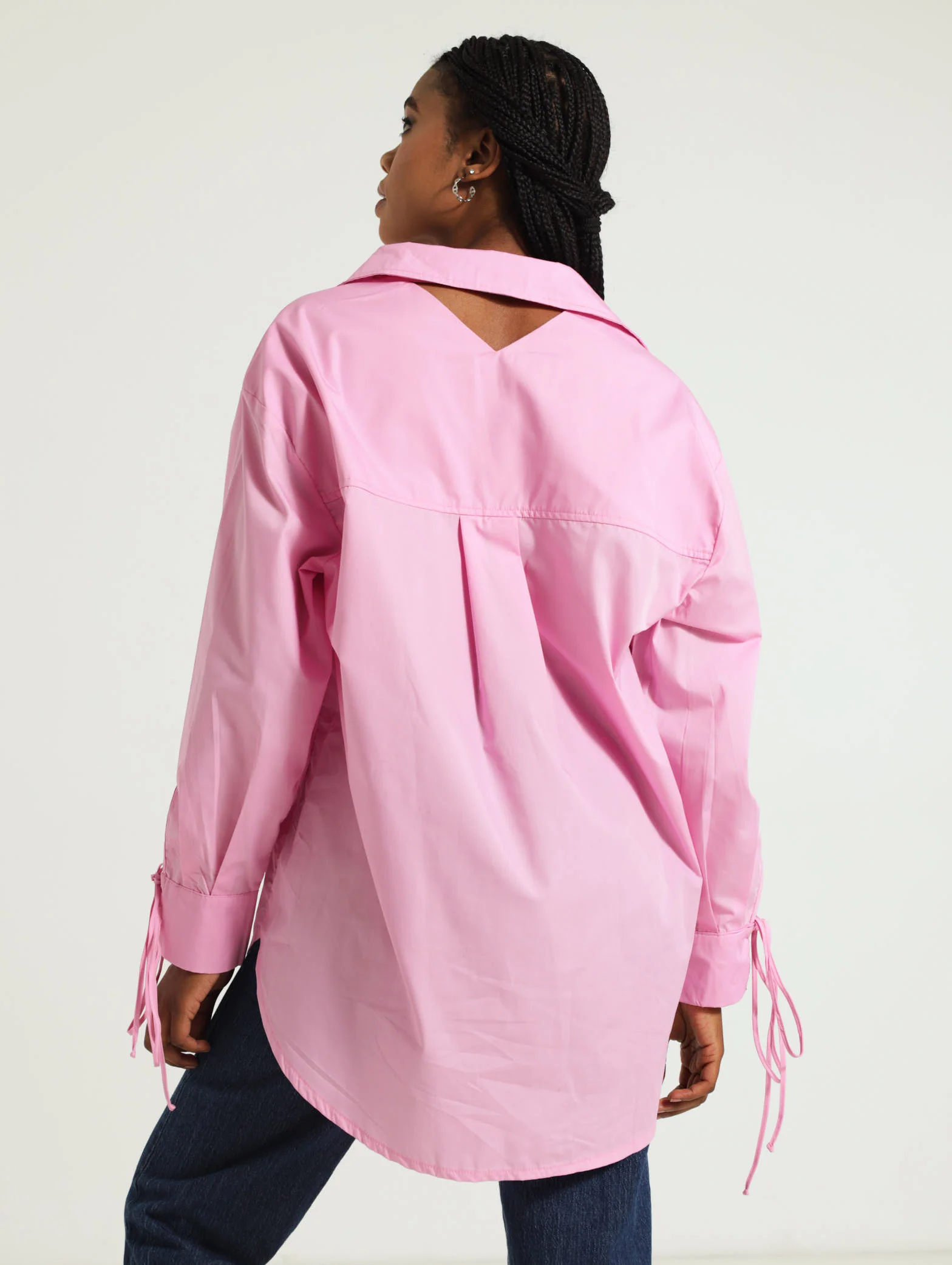 Tie Sleeve Cutout Oversized Shirt - Image 4