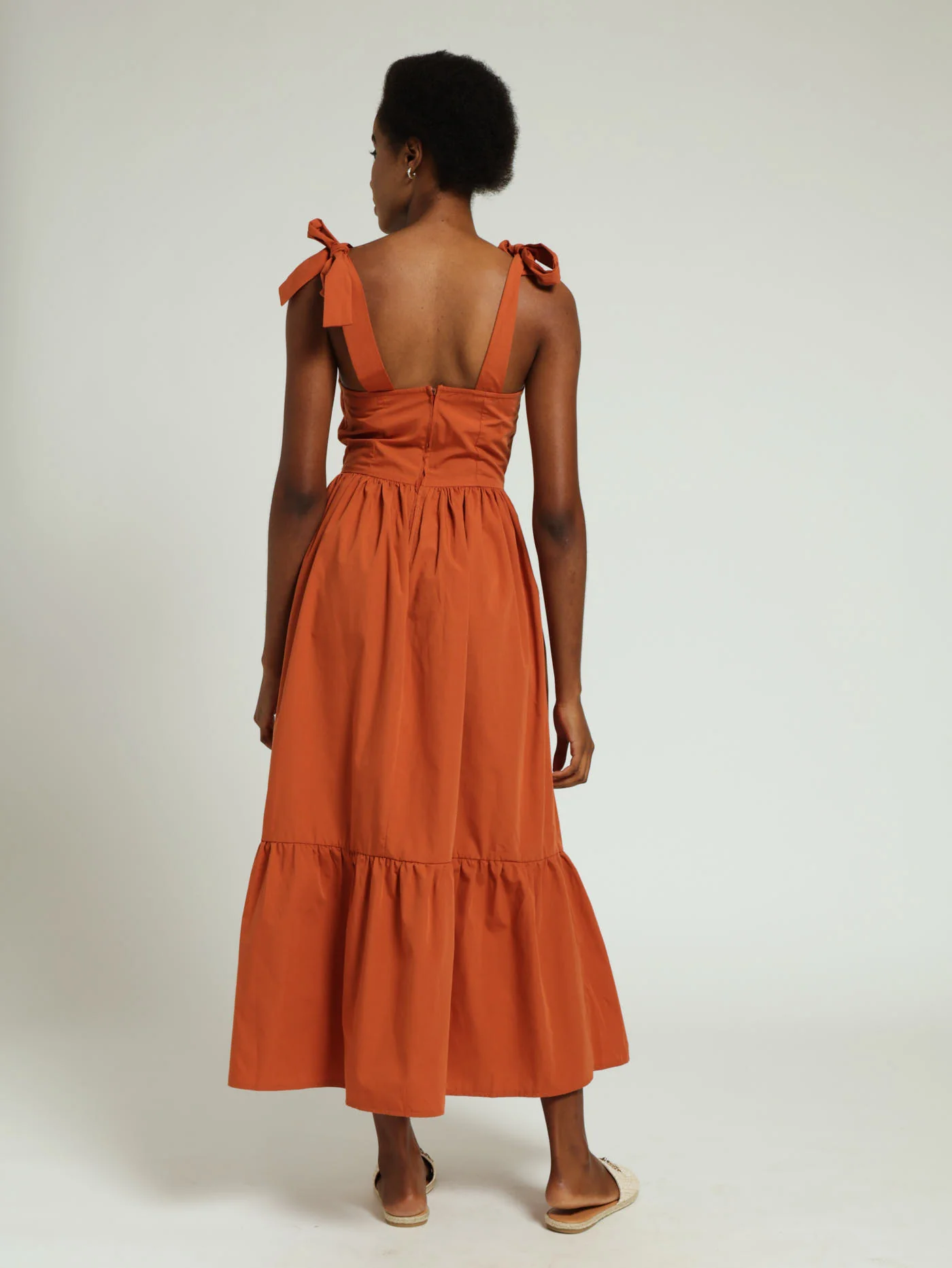 Tie Strap Detail Poplin Maxi Dress - Rust - Image 2