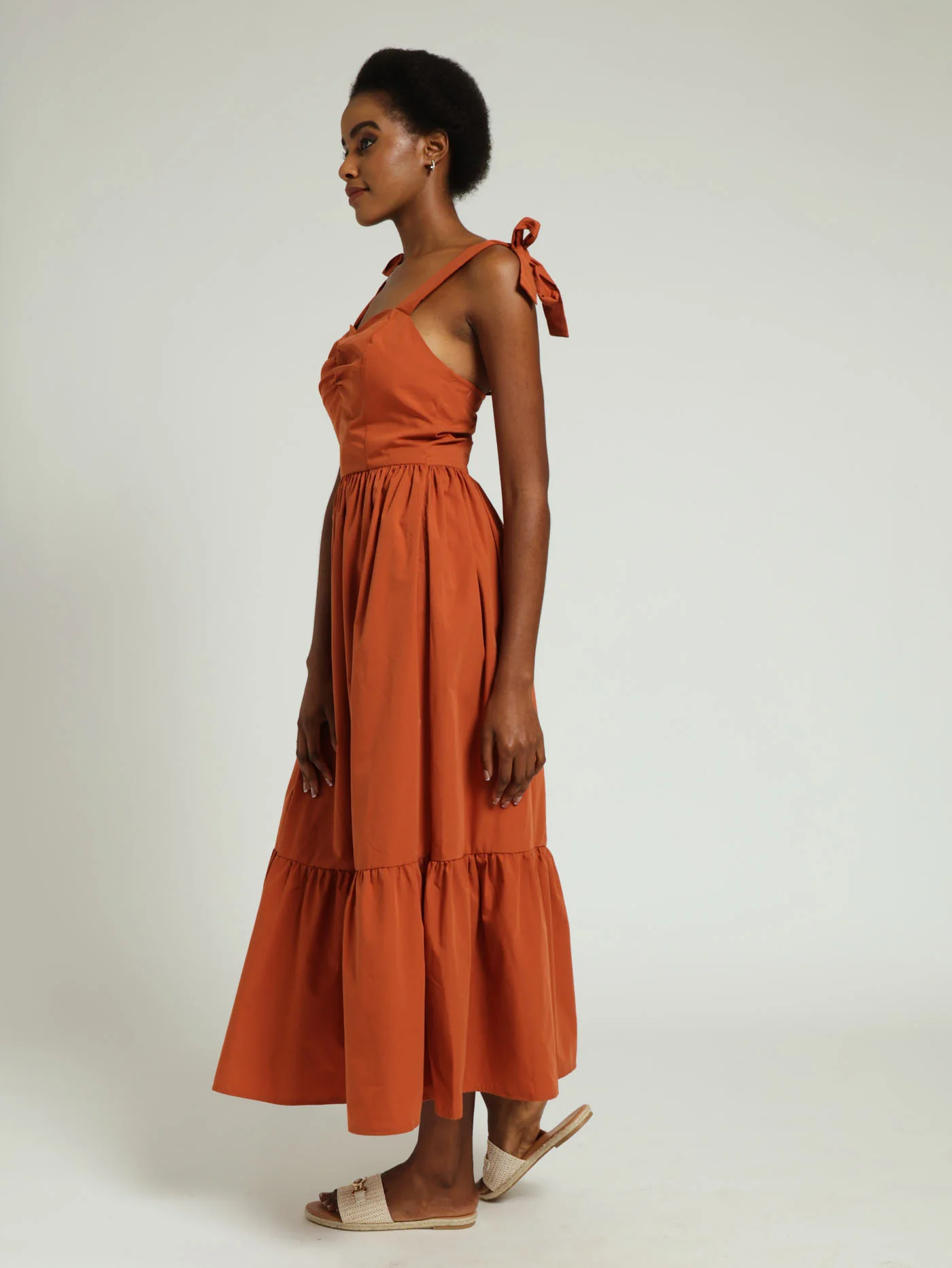 Tie Strap Detail Poplin Maxi Dress - Rust - Image 3