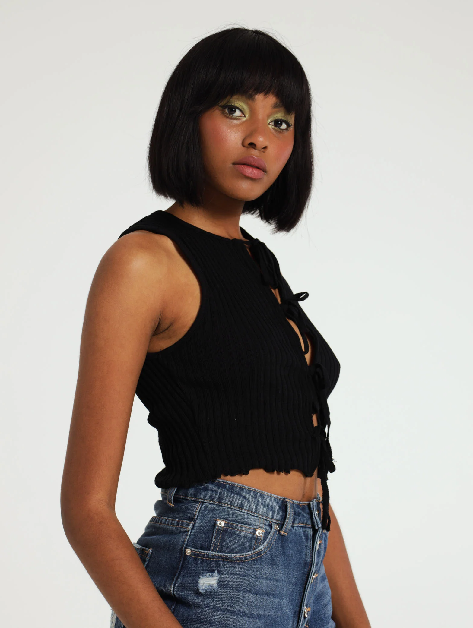 Knitted Tie Up Rib Top - Image 2