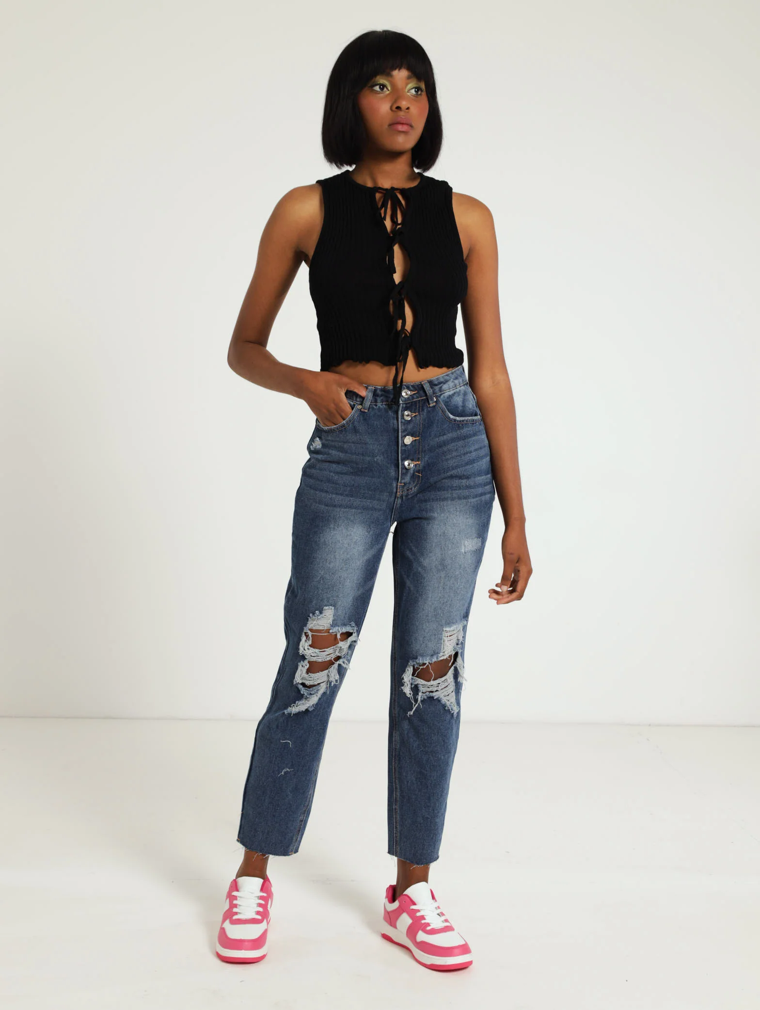 Knitted Tie Up Rib Top - Image 4