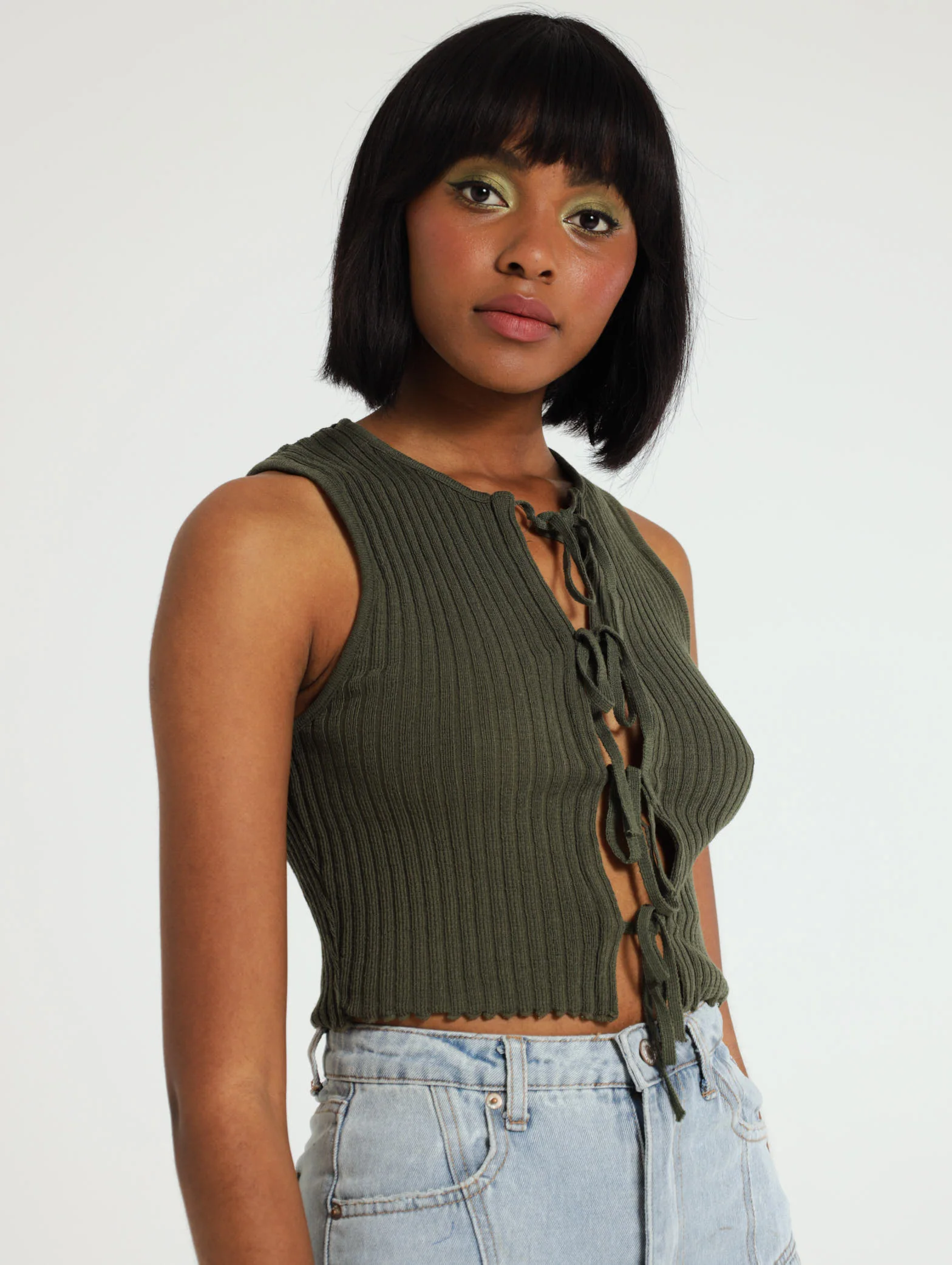 Knitted Tie-Up Rib Top - Image 2