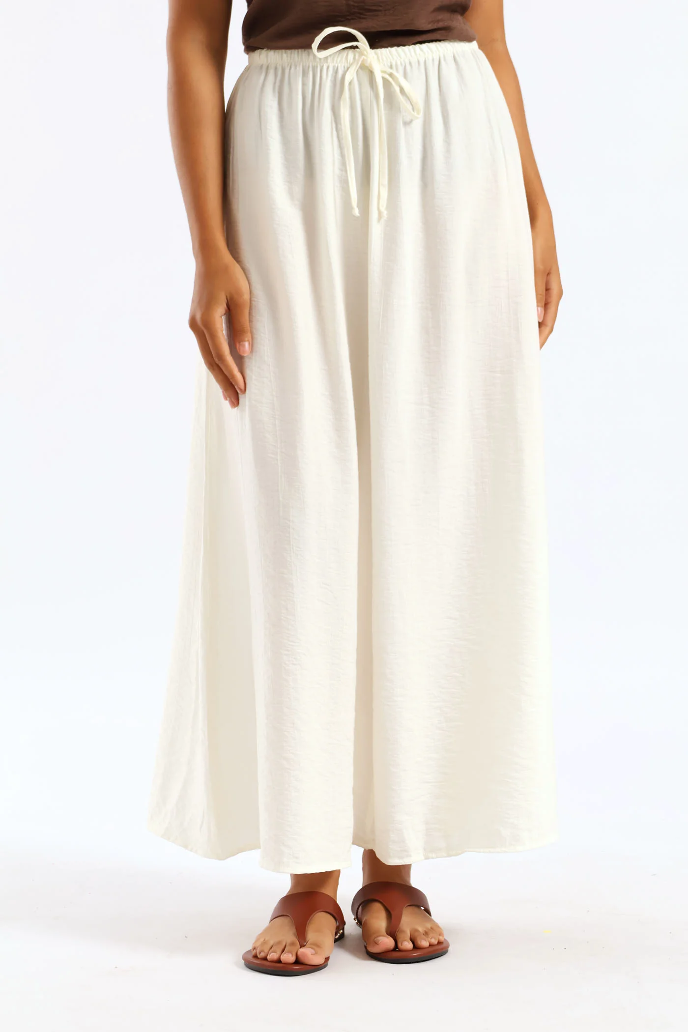Tie Waist A Line Midi Skirt - White