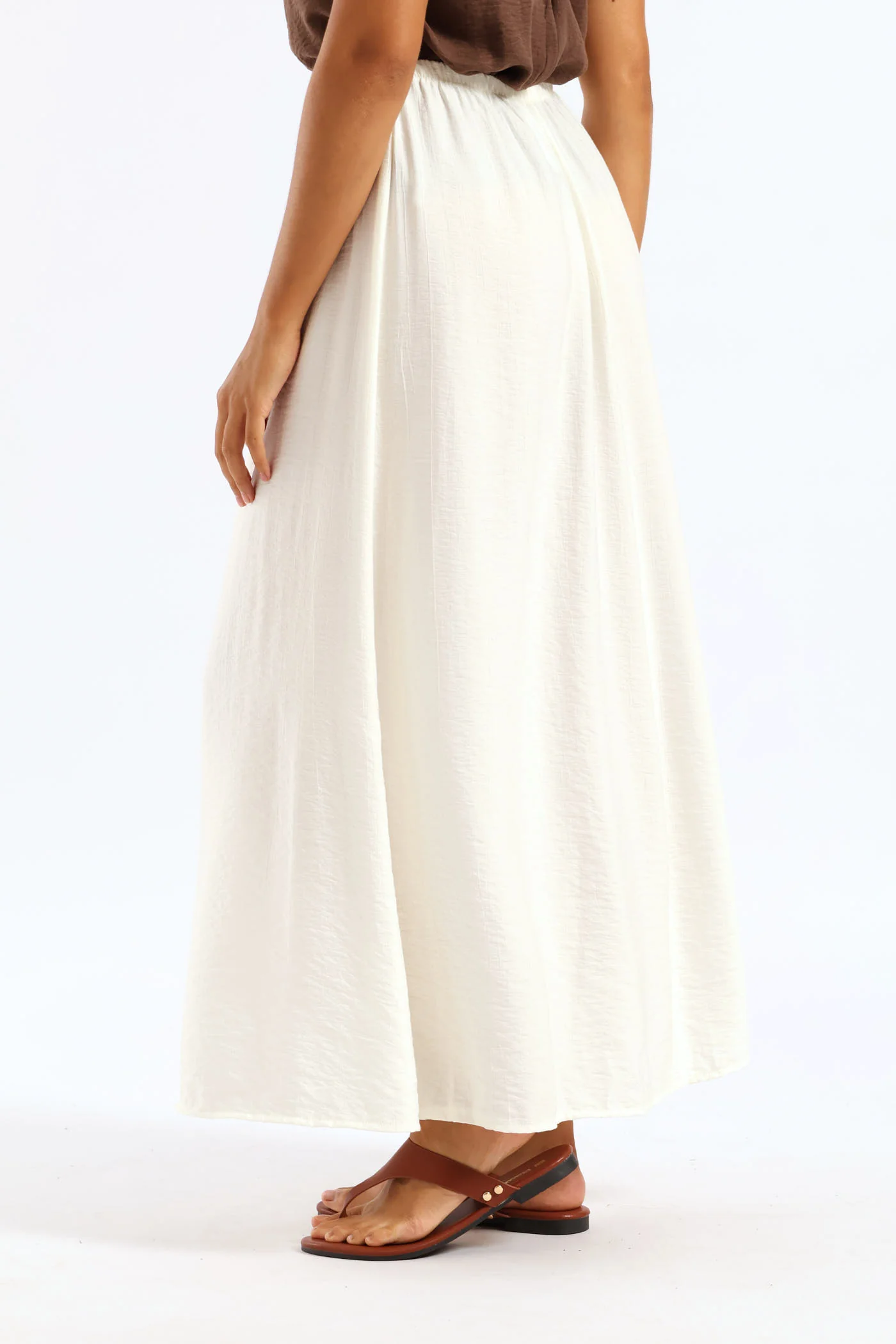 Tie Waist A Line Midi Skirt - White - Image 4