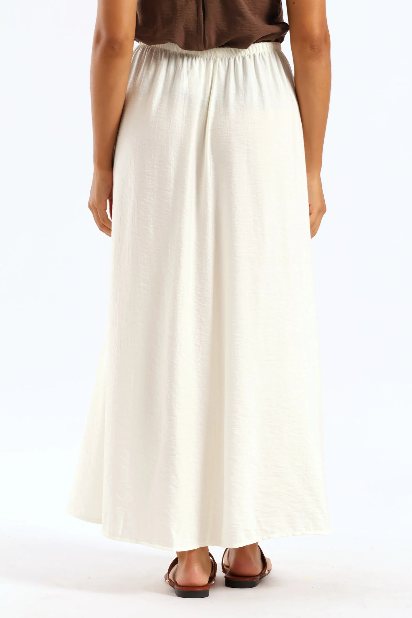 Tie Waist A Line Midi Skirt - White - Image 5