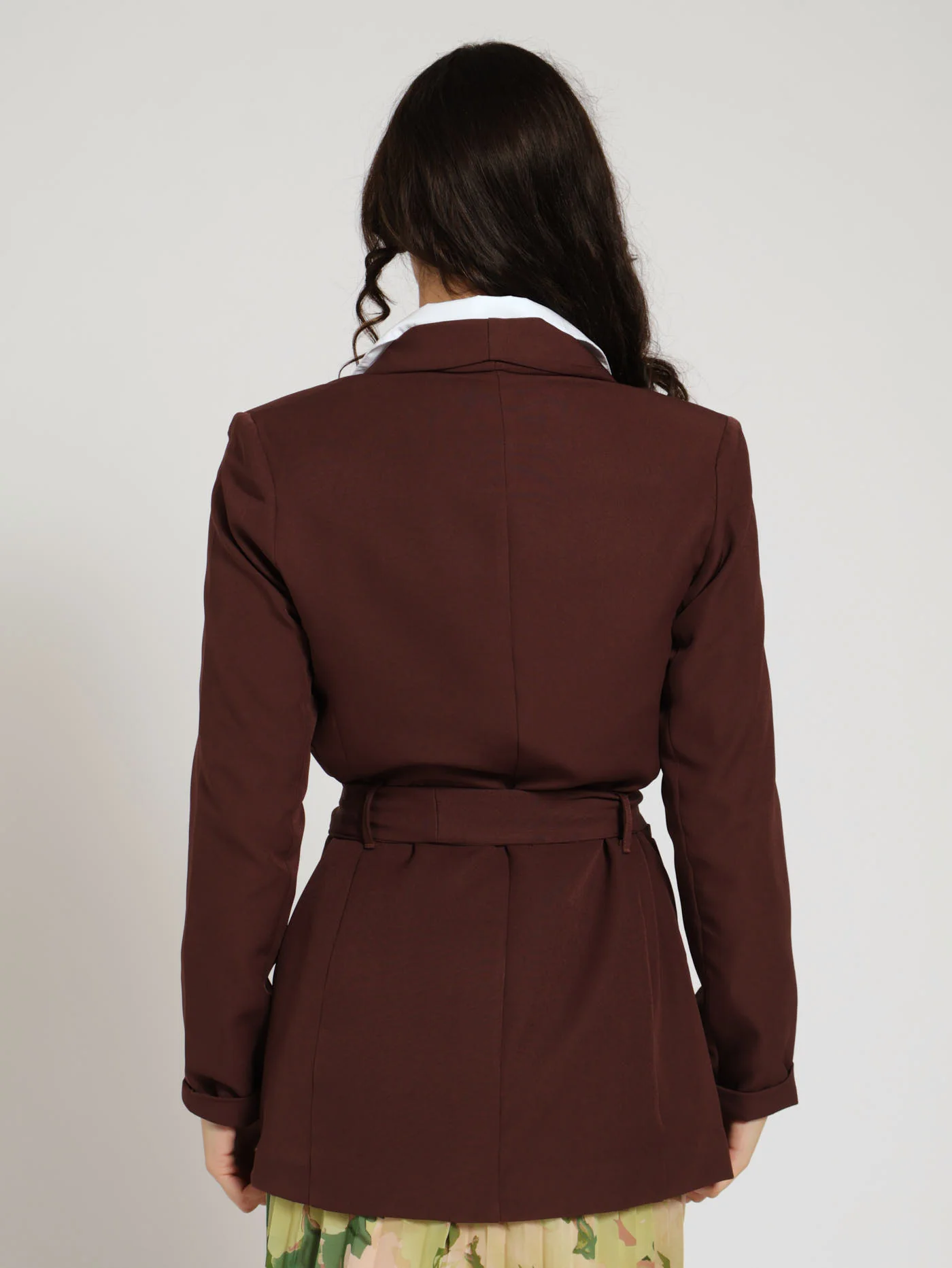 Tie Waist Belt Blazer - Brown - Image 3