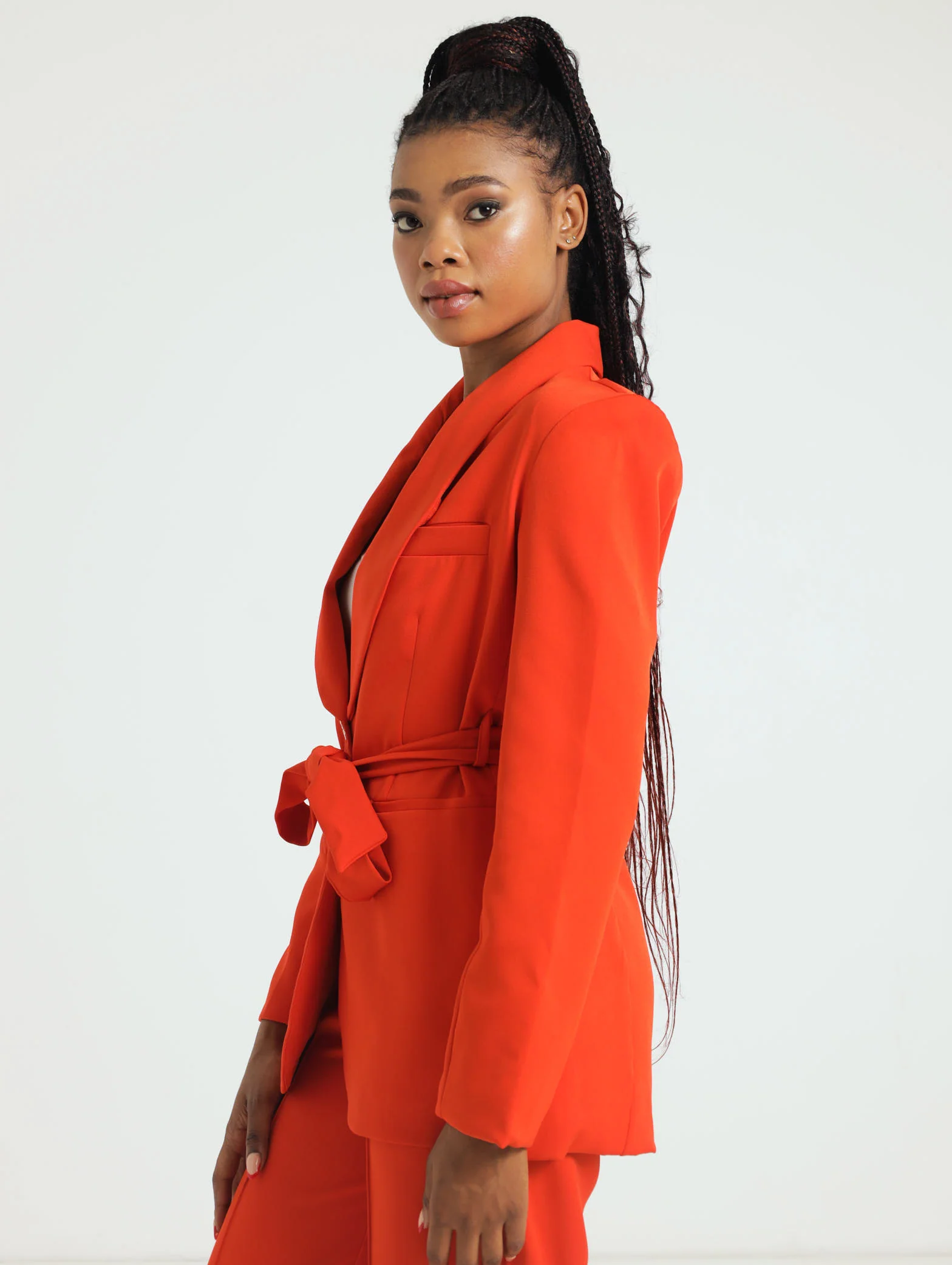 Tie Waist Belt Blazer - Orange - Image 2
