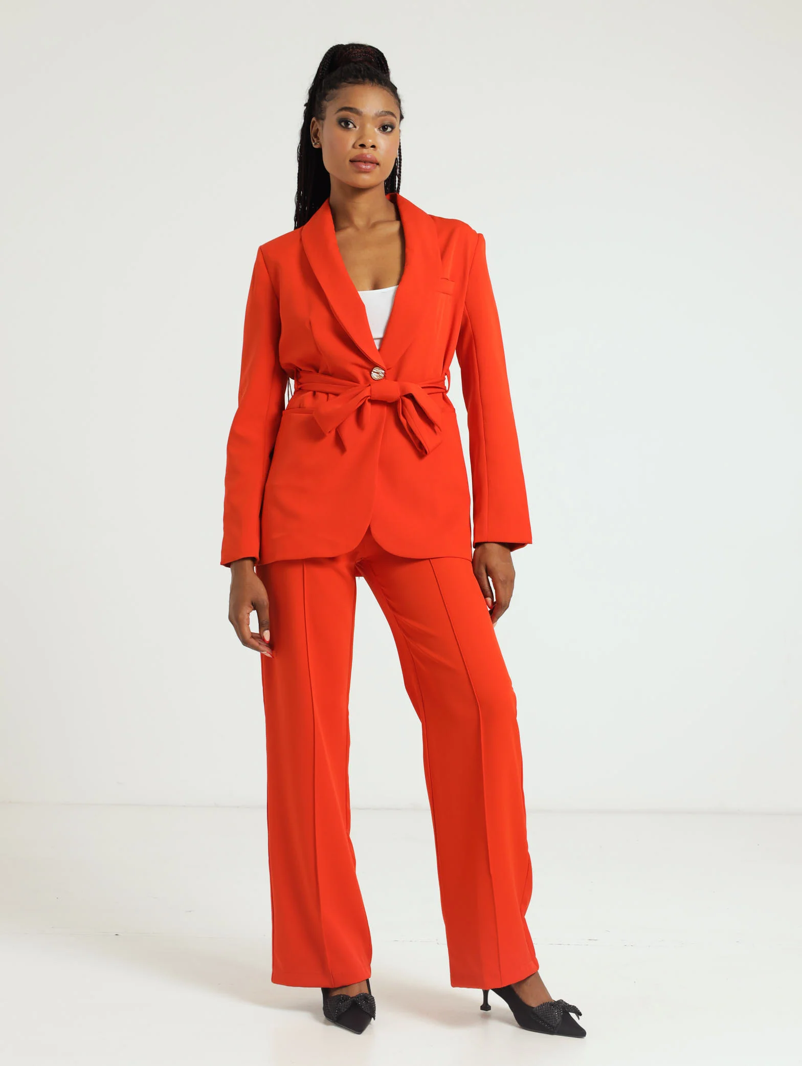Tie Waist Belt Blazer - Orange - Image 4