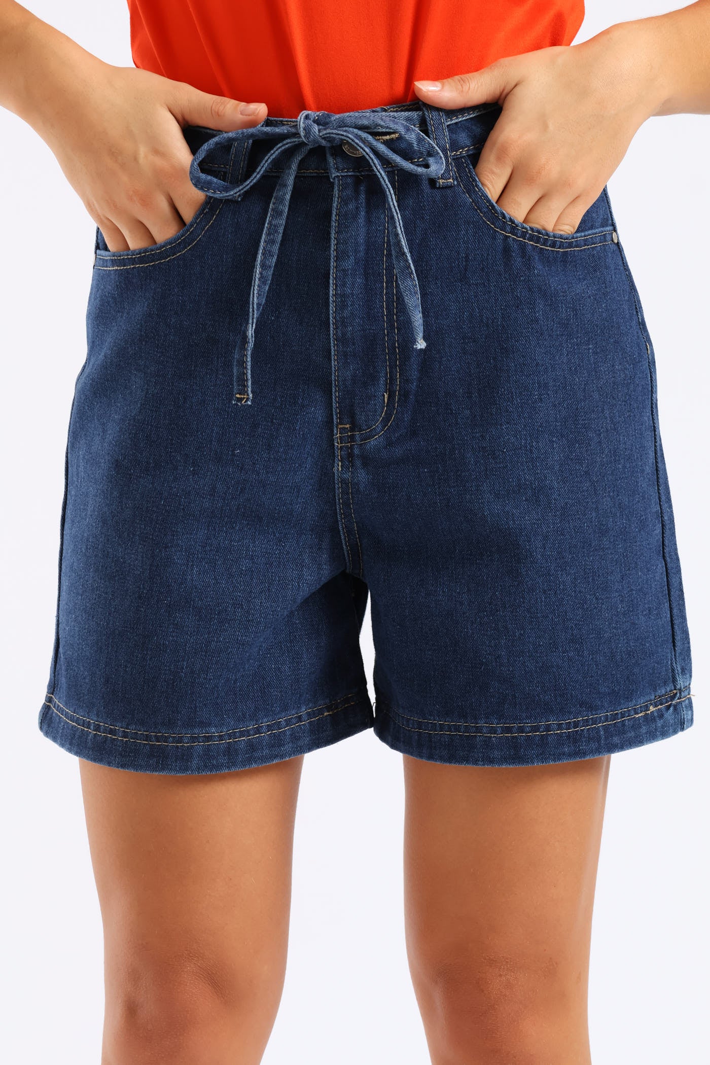 Tie Waist Dark Wash Shorts - Dark Stonewash