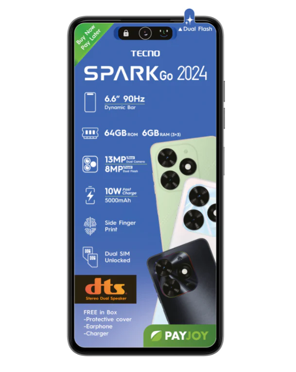 Spark Go 2024 64GB Dual Sim Black Cellphone Telkom