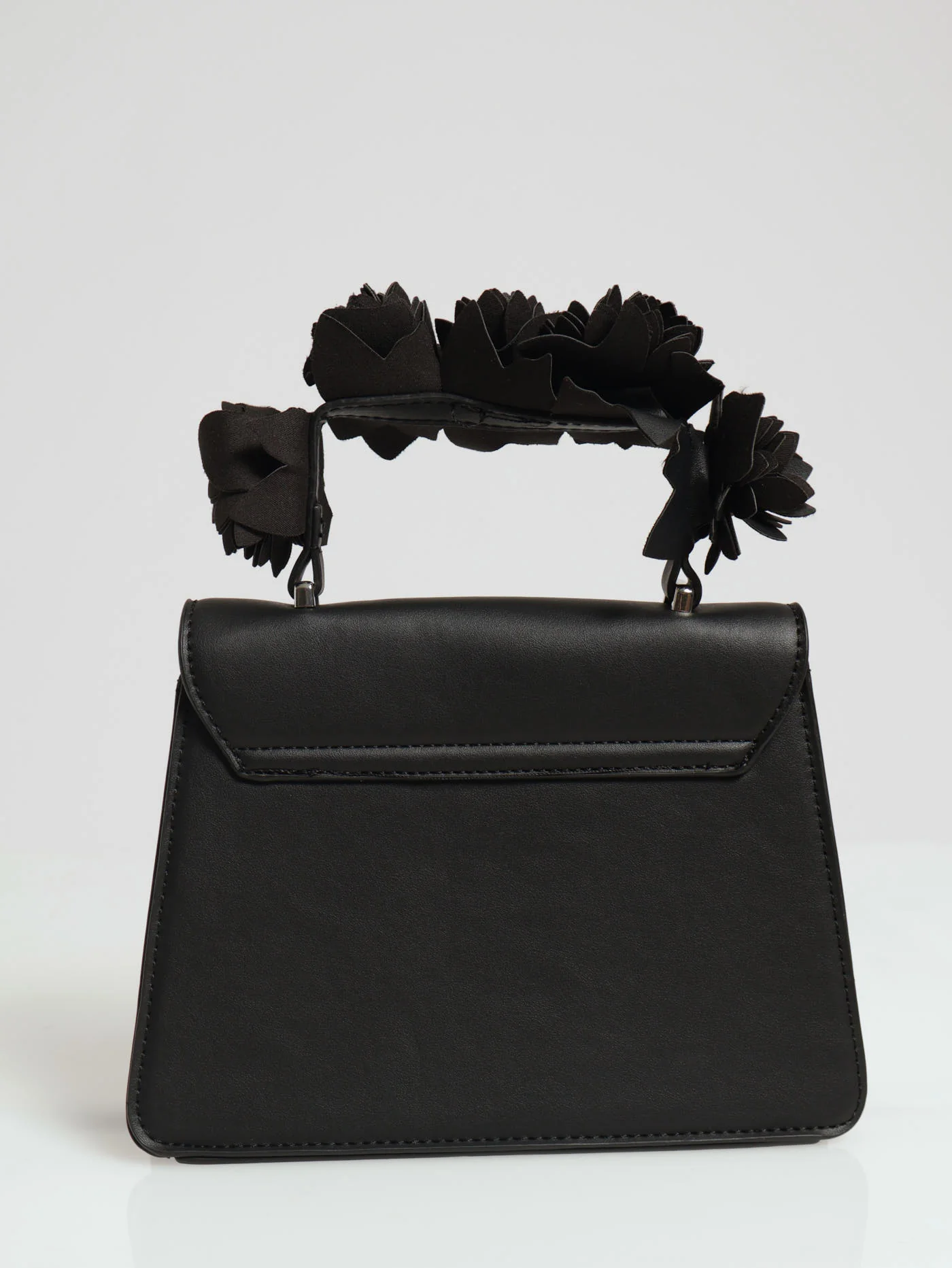 Top Handle Floral Detail Satchel - Black - Image 2