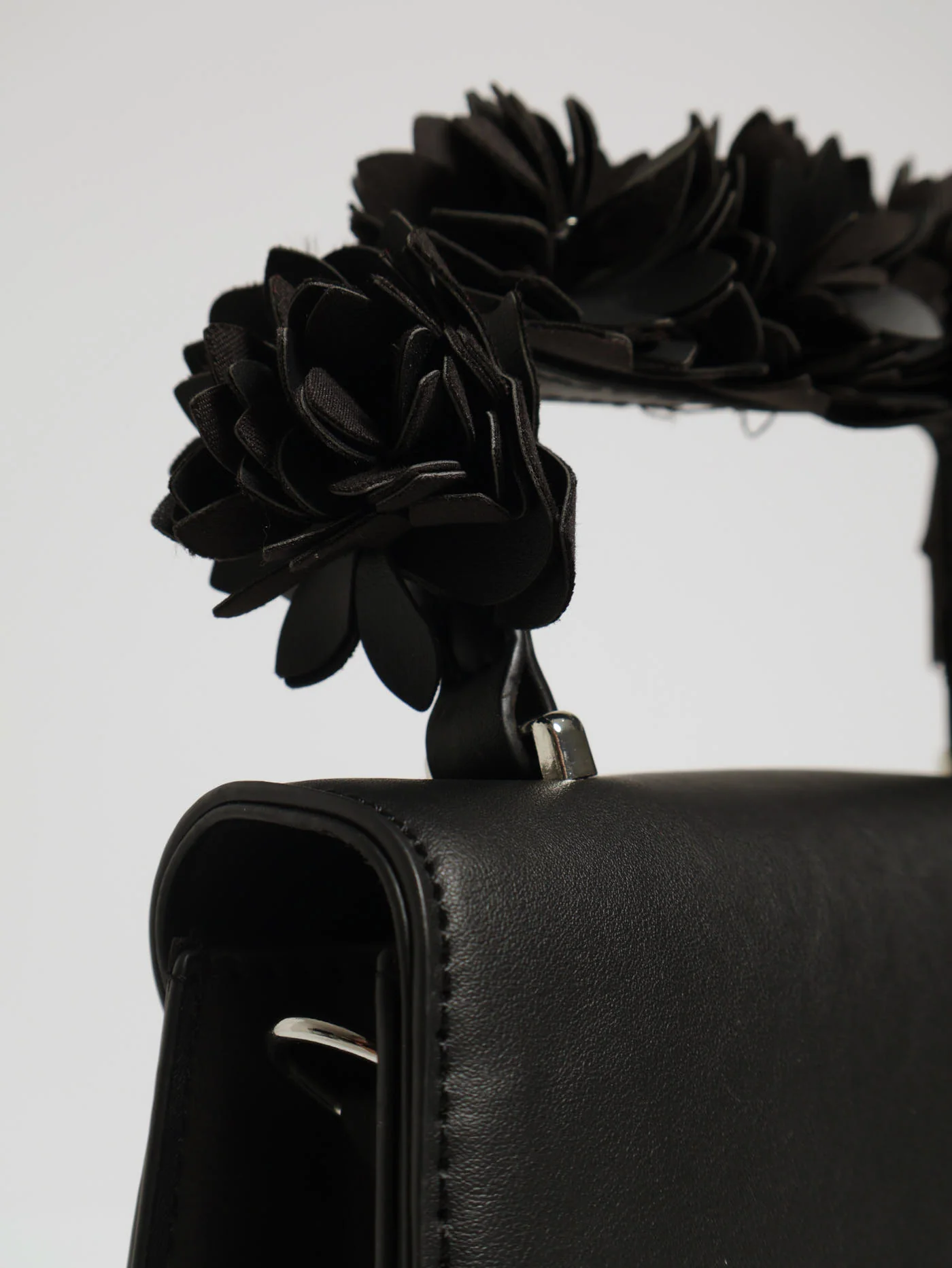 Top Handle Floral Detail Satchel - Black - Image 4