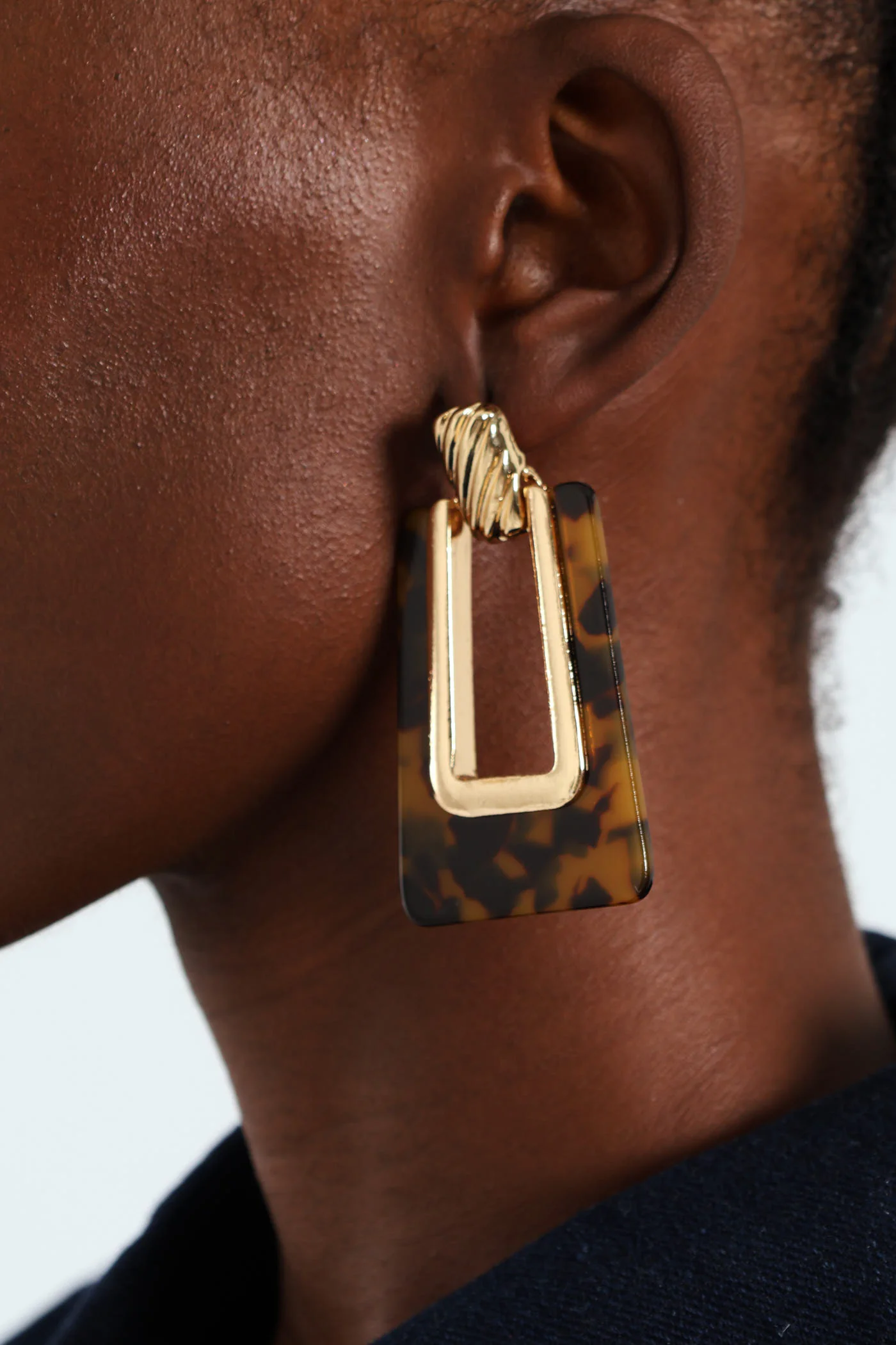 Tortoise Perspex Rectangular Statement Earrings - Multi