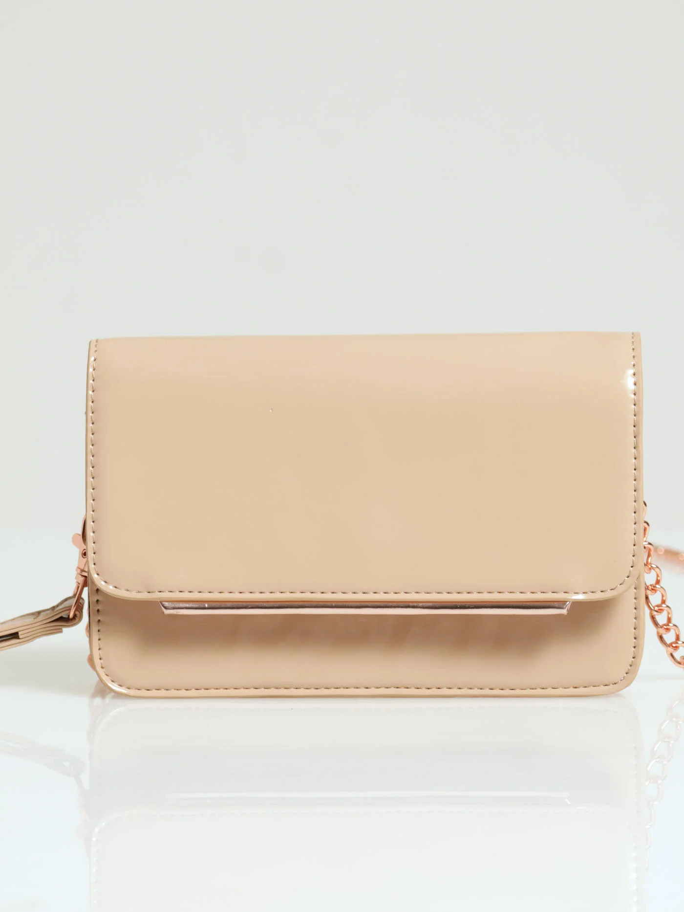 Trim Chain Strap Satchel - Beige