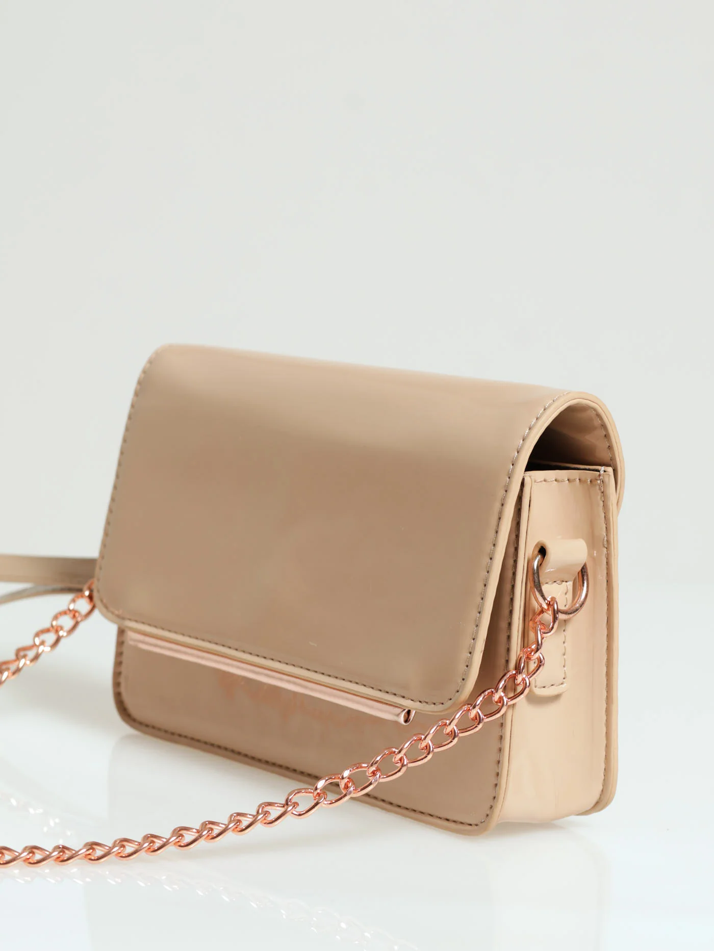 Trim Chain Strap Satchel - Beige - Image 3