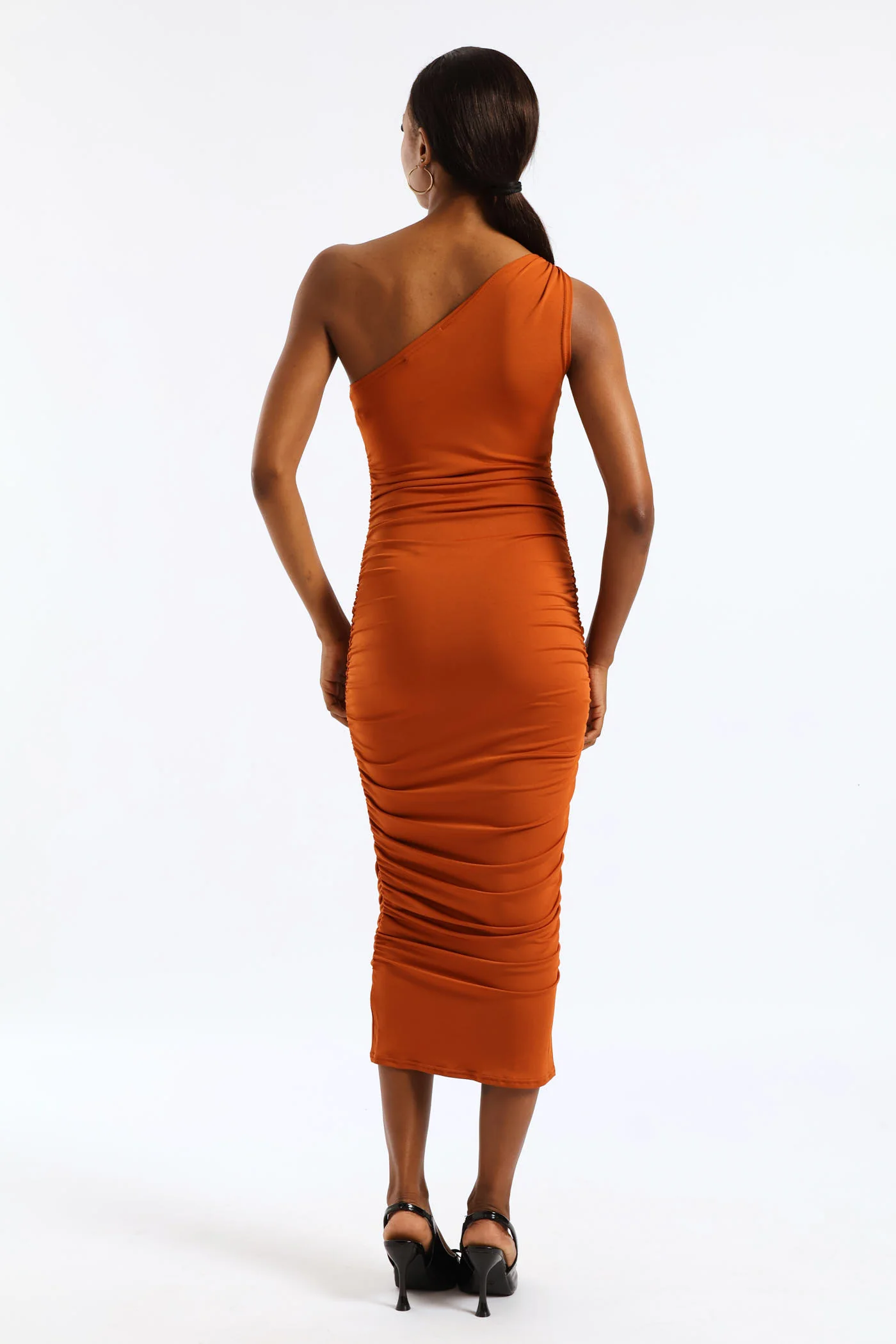 Trim Detail One Shoulder Dress - Rust - Image 4