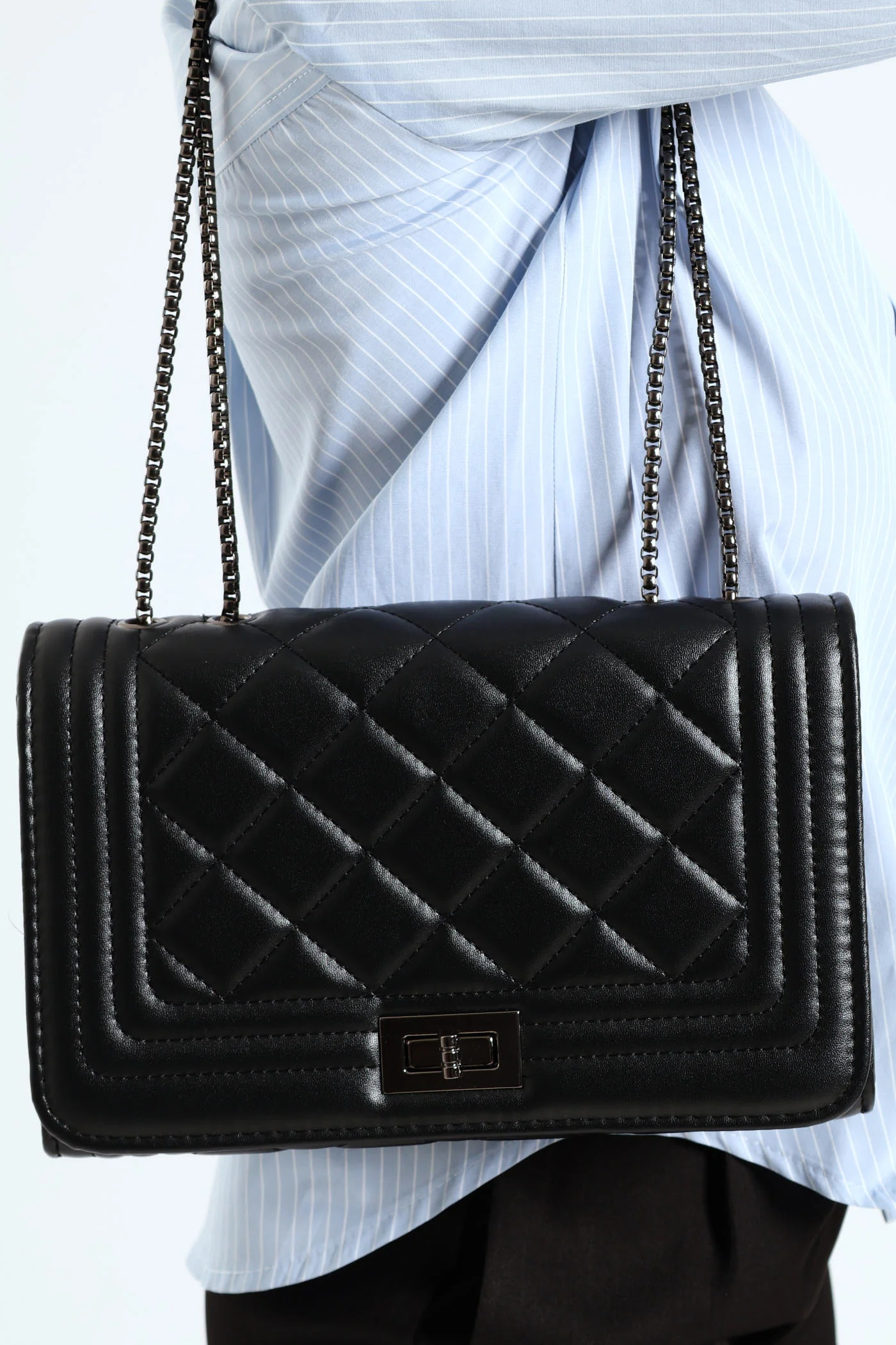 Triple Border Quilted Satchel - Black - Image 2