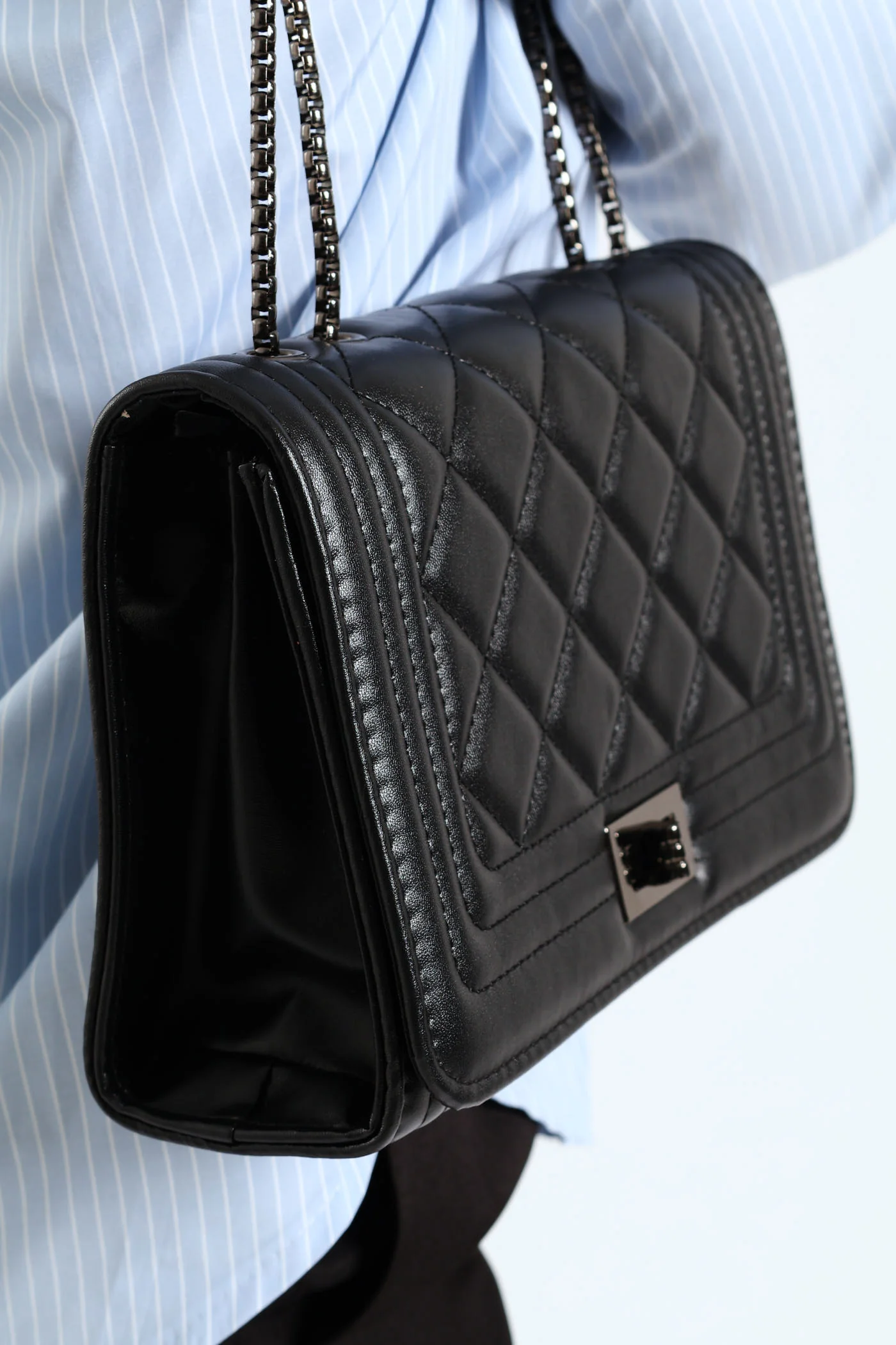 Triple Border Quilted Satchel - Black - Image 3