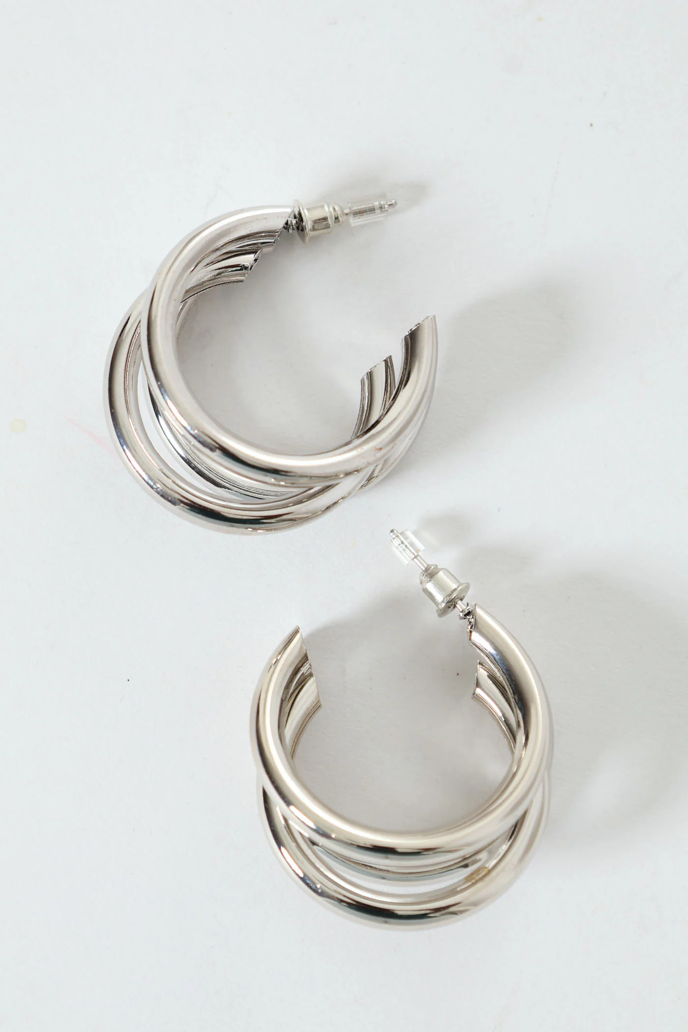 Triple Loop Hoop Earrings - Silver