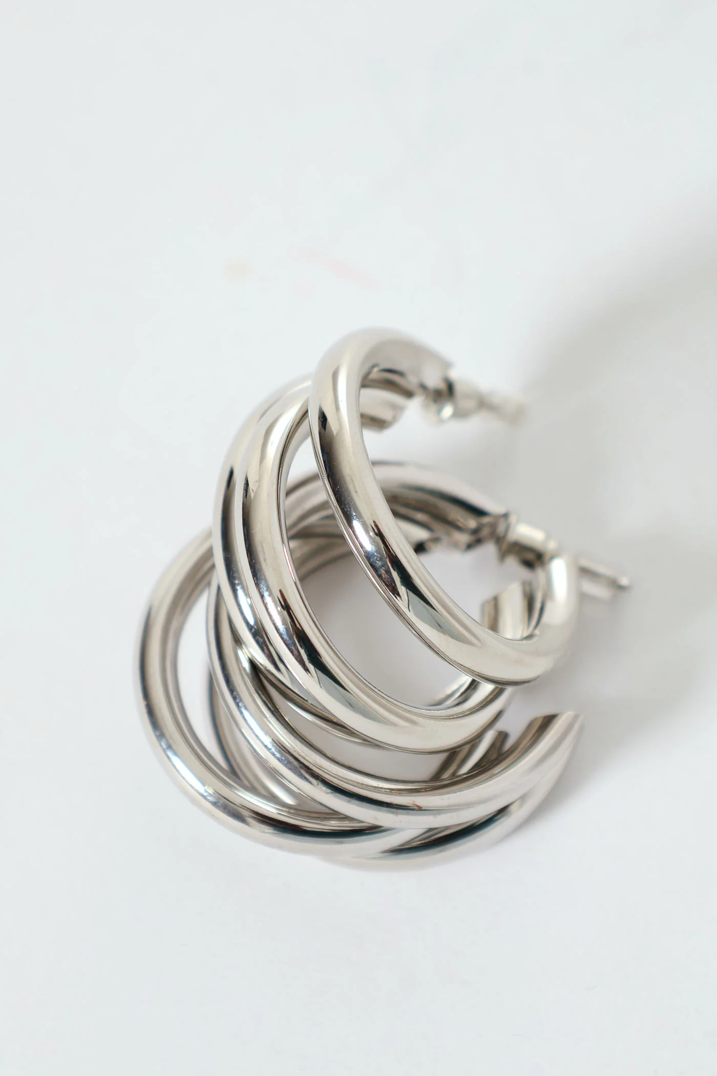 Triple Loop Hoop Earrings - Silver - Image 2