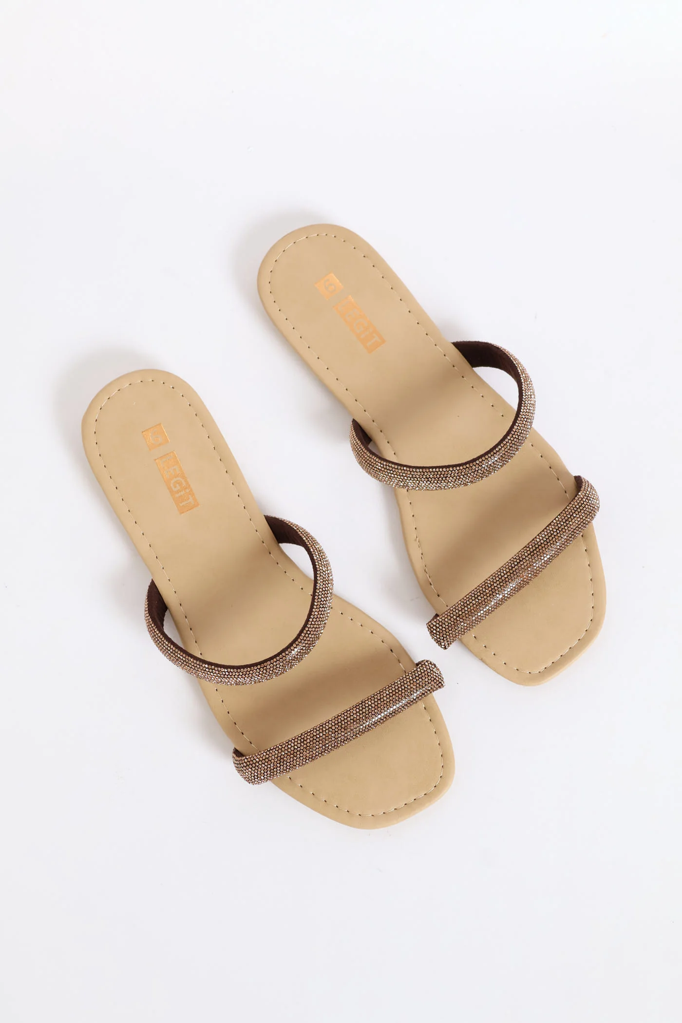 Tube Diamante Double Strap Flat Sandal - Bronze