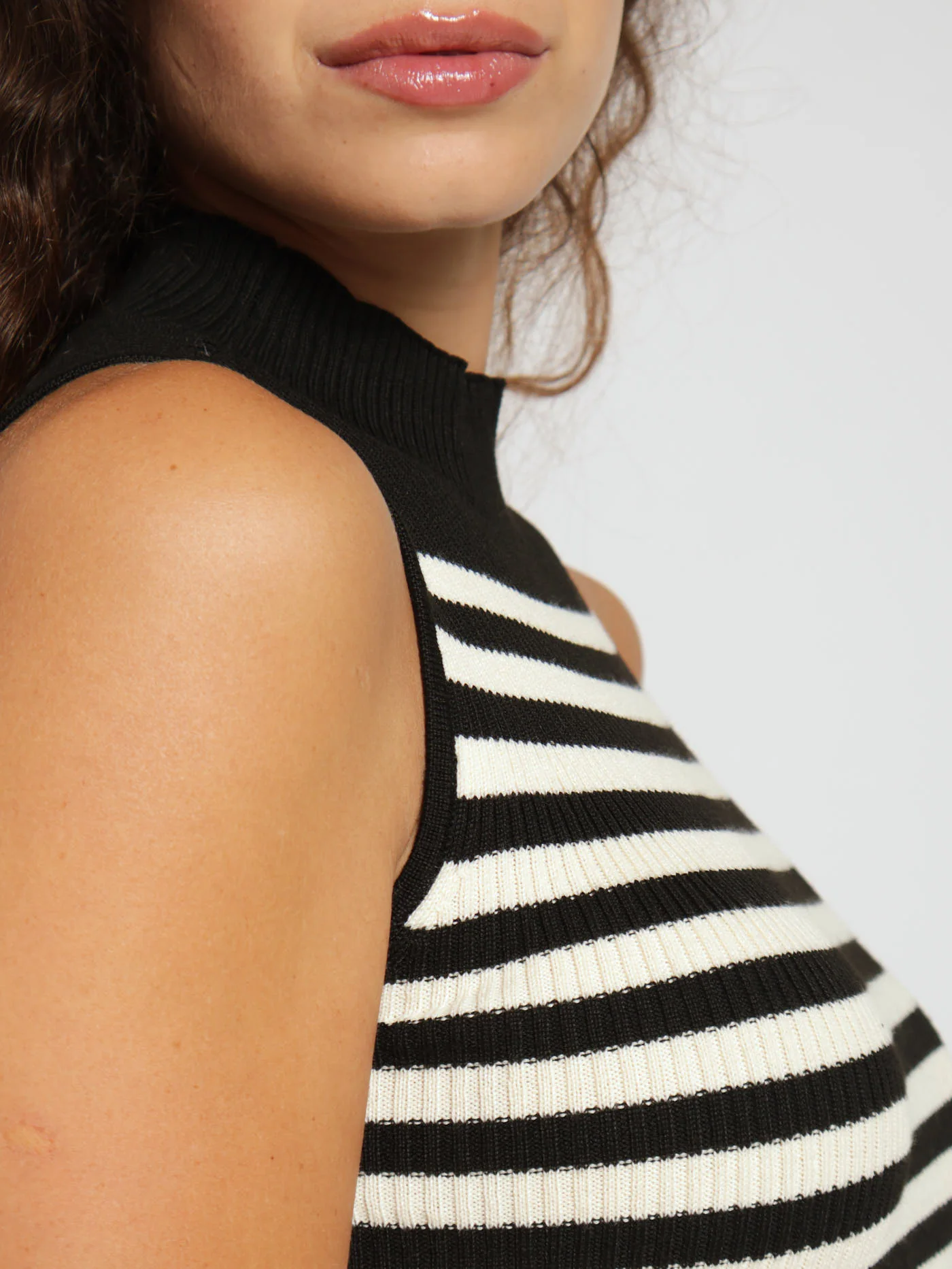 Turle Neck Stripe Knitwear Dress - Black/Cream - Image 3