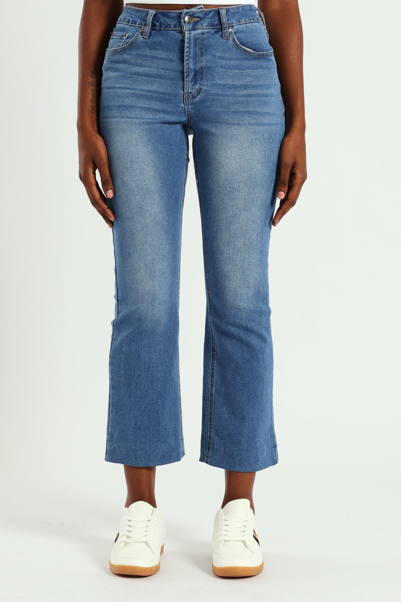 Turn In Crop Flare Jean - Stonewash