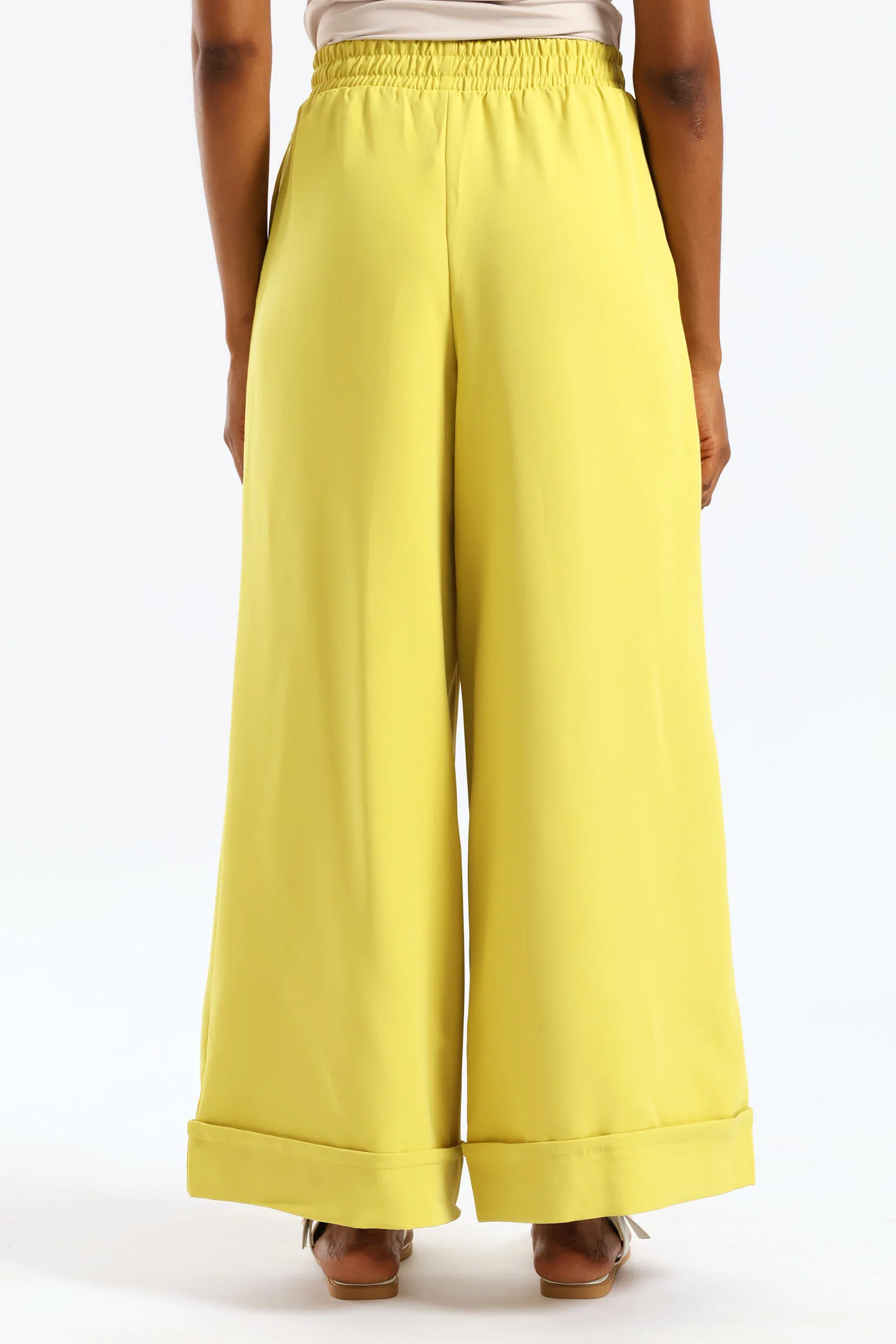 Turn Up Hem Elastic Waist Pants - Chartreuse - Image 4