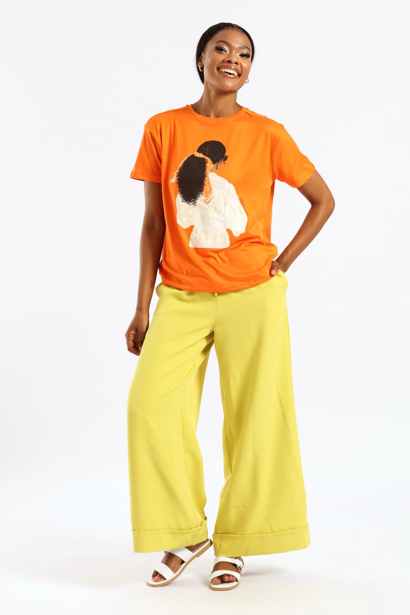 Turn Up Hem Elastic Waist Pants - Chartreuse - Image 5