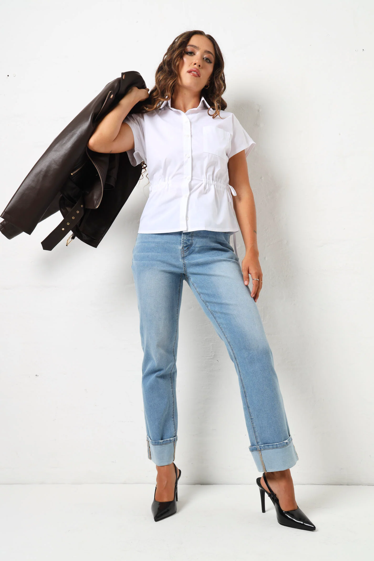 Turn Up Hem Straight Leg Jean - Light Wash - Image 2
