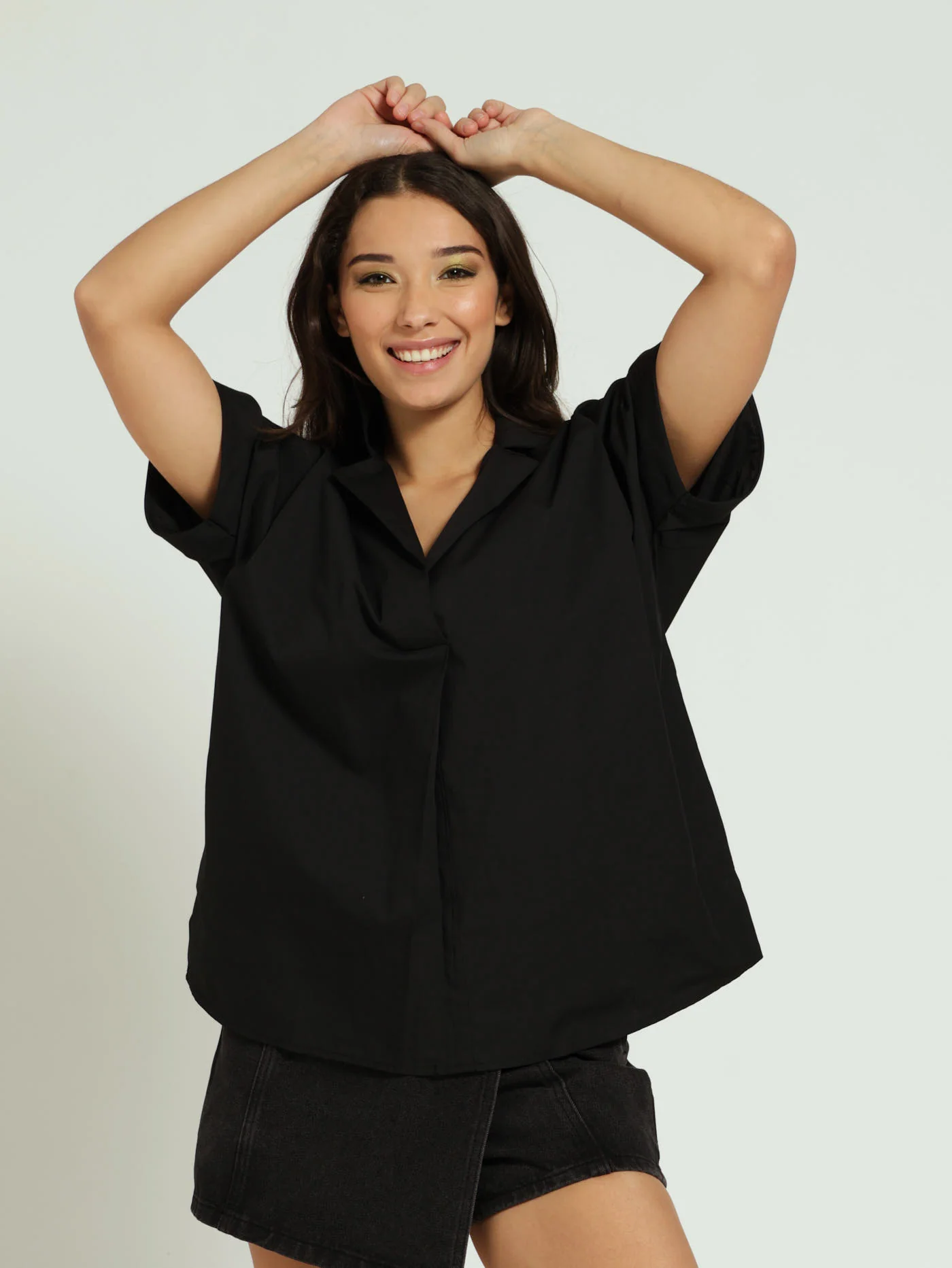 Turn Up Oversized Poplin Shirt - Black