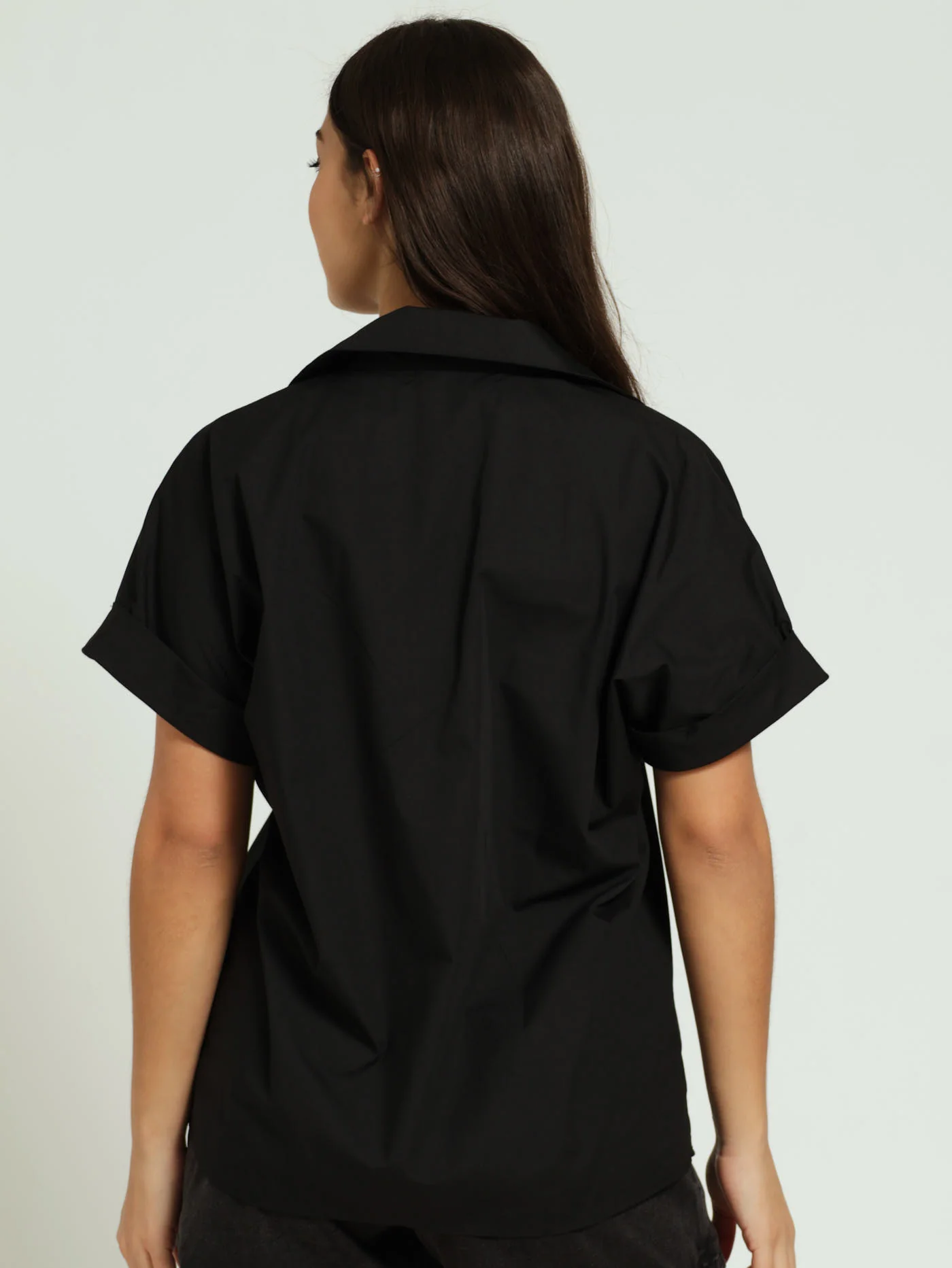 Turn Up Oversized Poplin Shirt - Black - Image 3